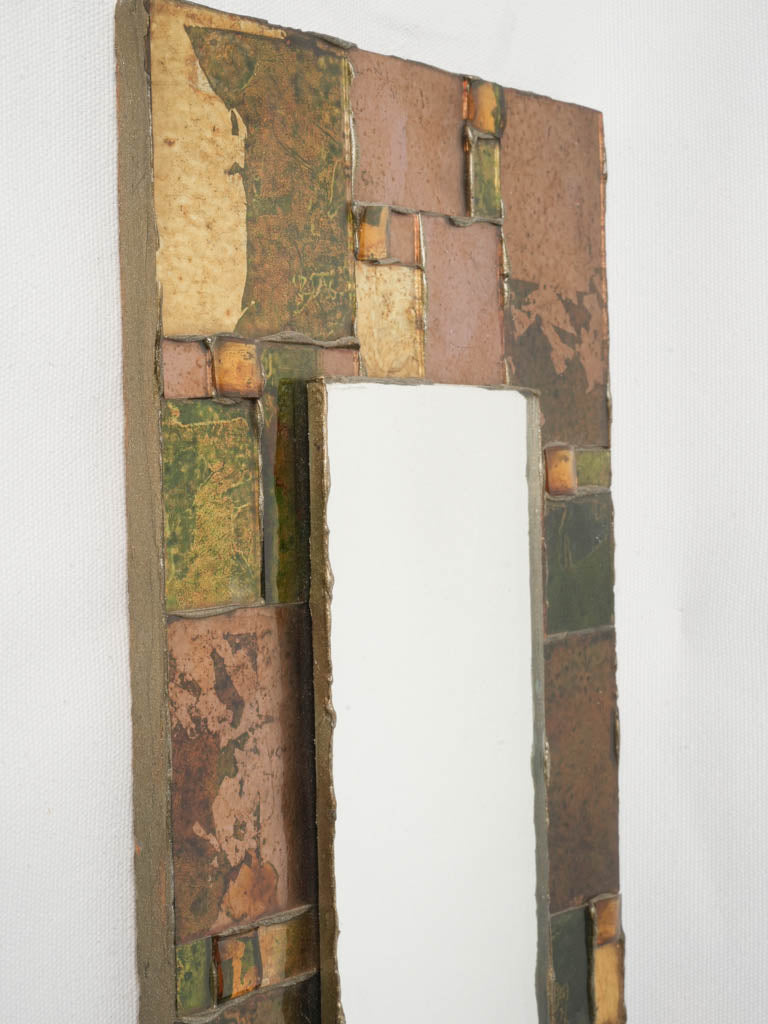 French artisanal green tile mirror