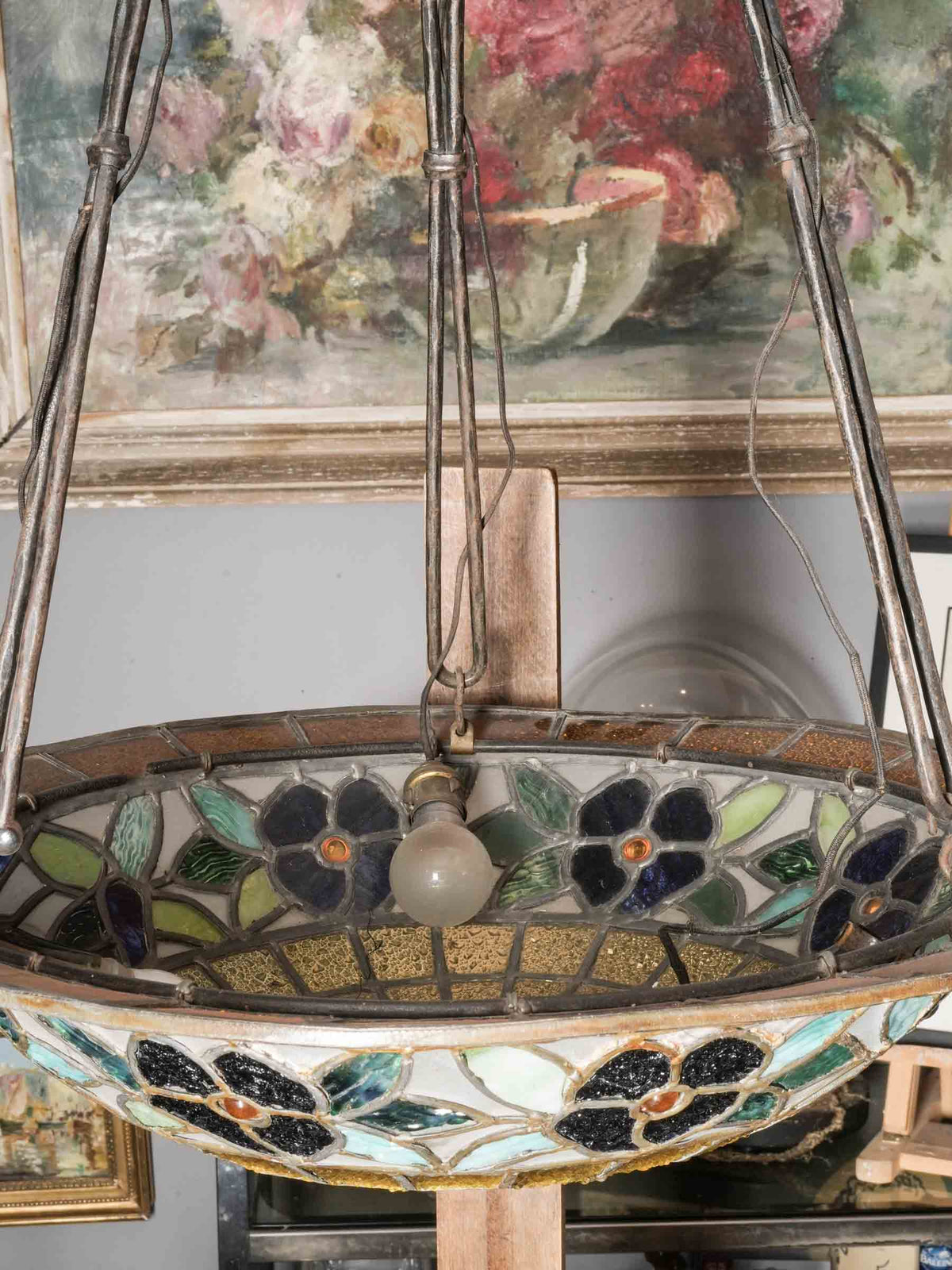 Early 20th-Century French Tiffany-Style Stained-Glass Pendant Light - 35¾"