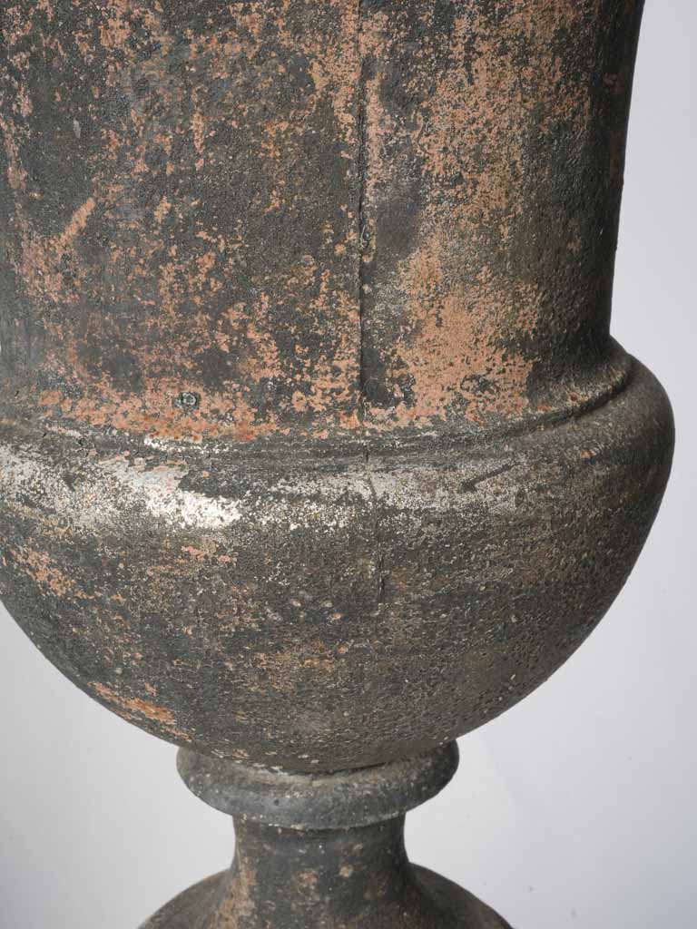 Striking Pair of Early 19th Century Cast Iron Médicis Urns on Bases w/ Black Finish - 39½"