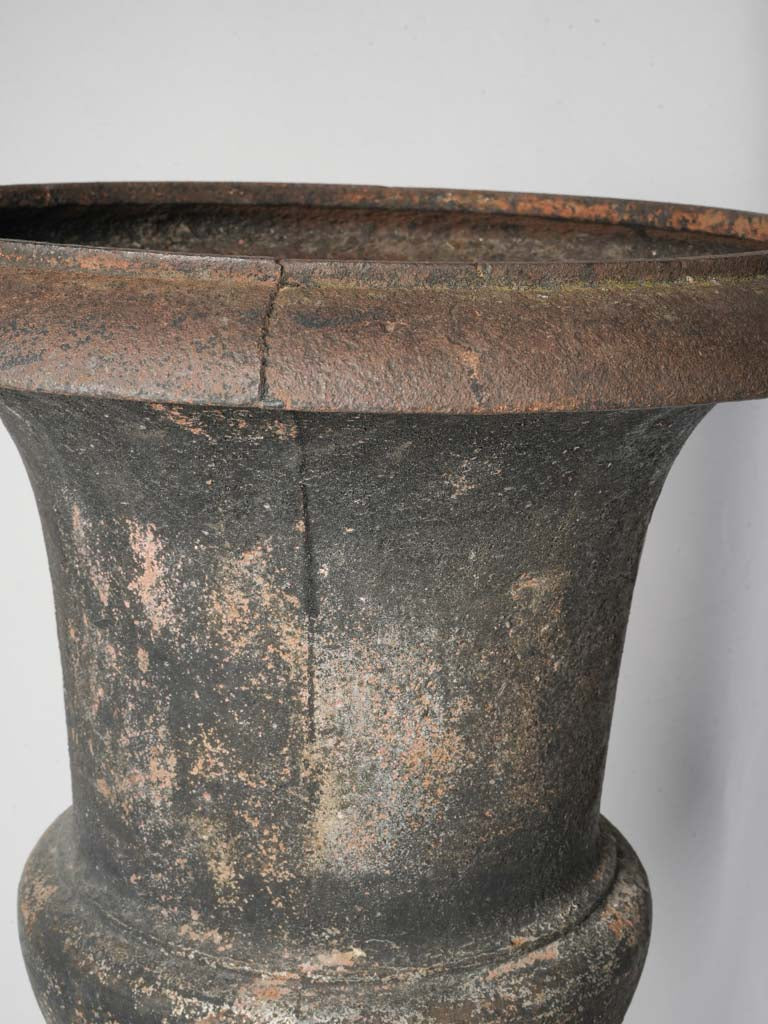 Striking Pair of Early 19th Century Cast Iron Médicis Urns on Bases w/ Black Finish - 39½"