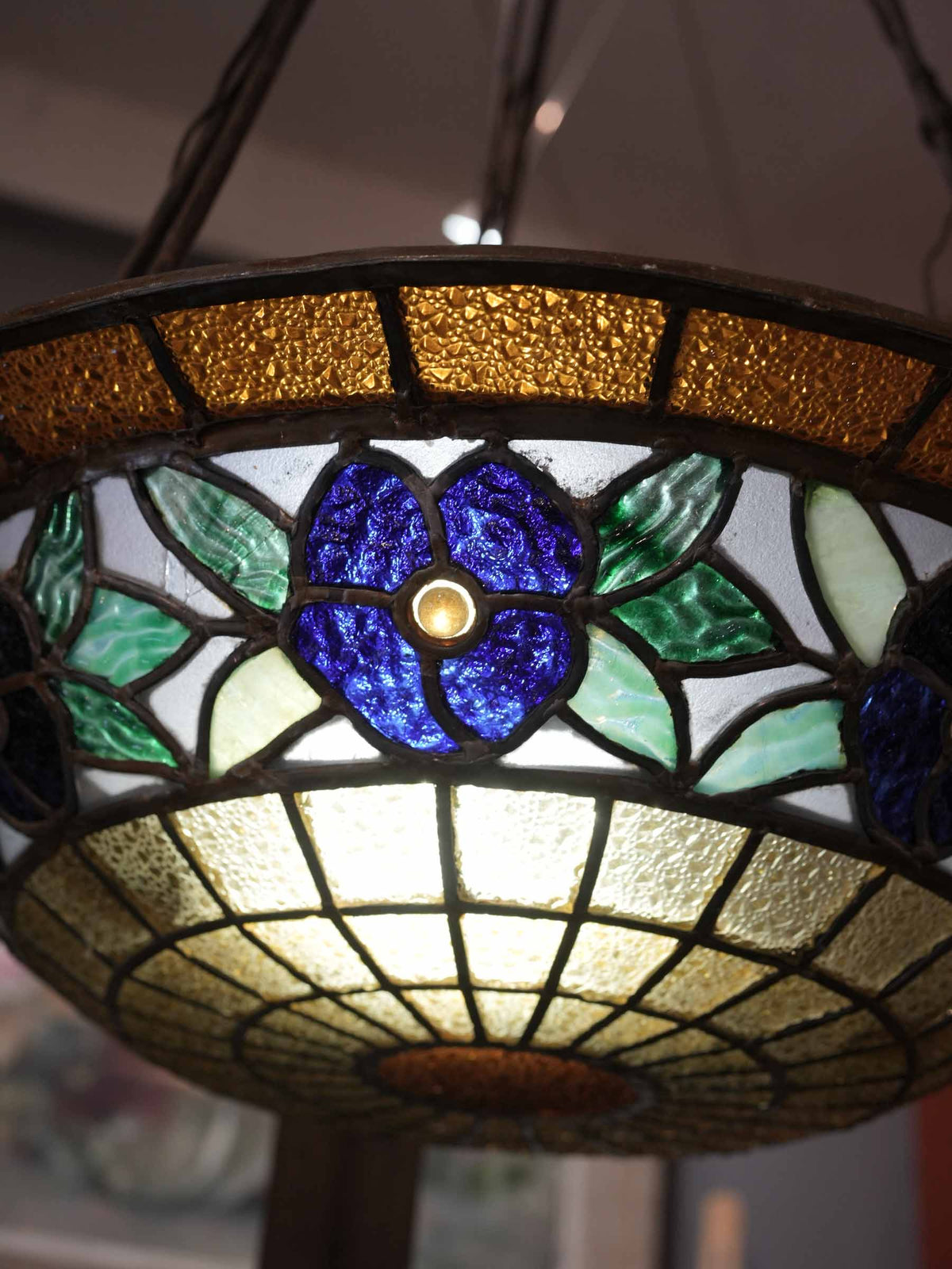 Early 20th-Century French Tiffany-Style Stained-Glass Pendant Light - 35¾"