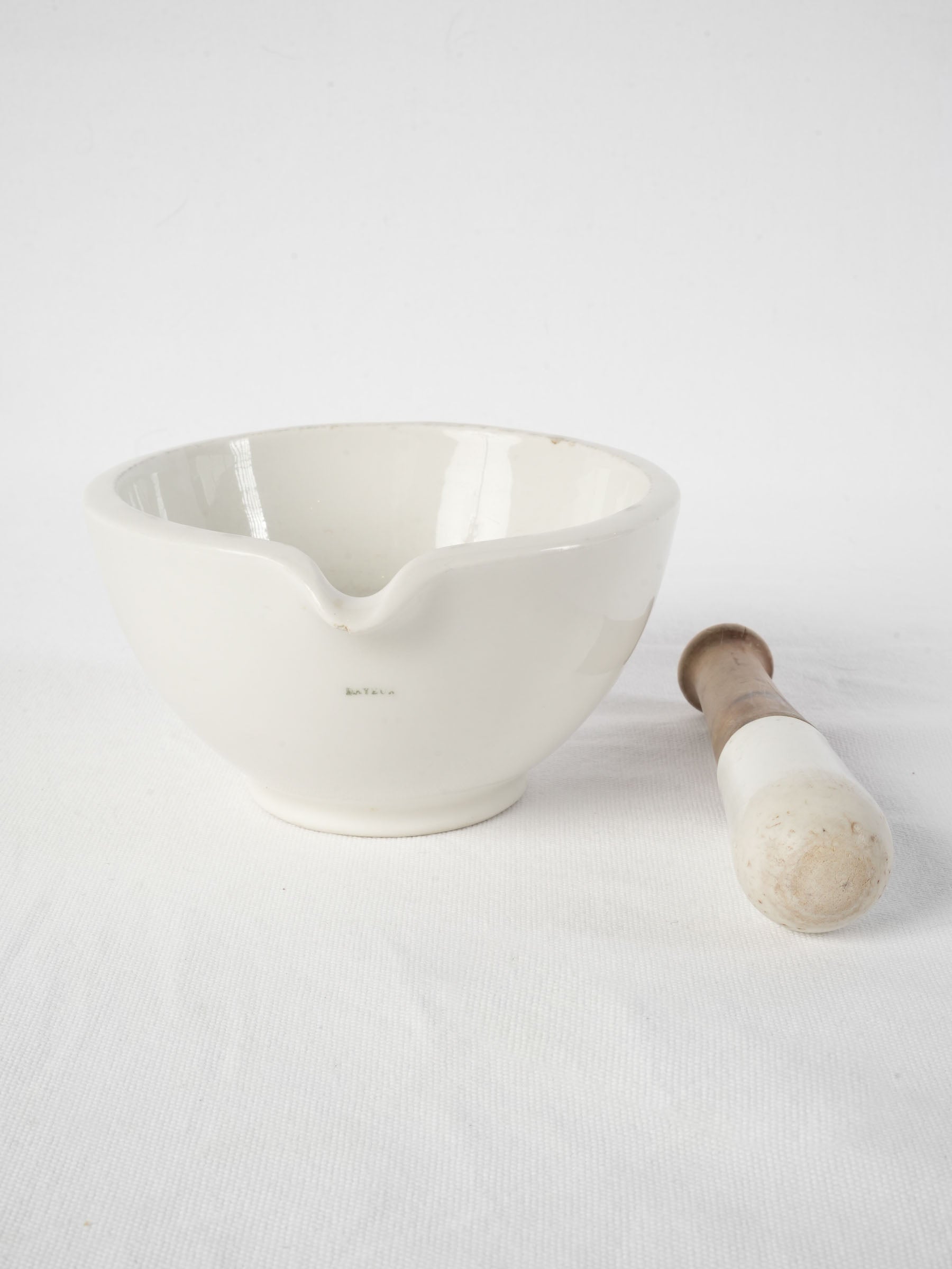 Early 20th-Century Bayeux Ceramic Pharmacy Mortar and Pestle - 7½" diameter