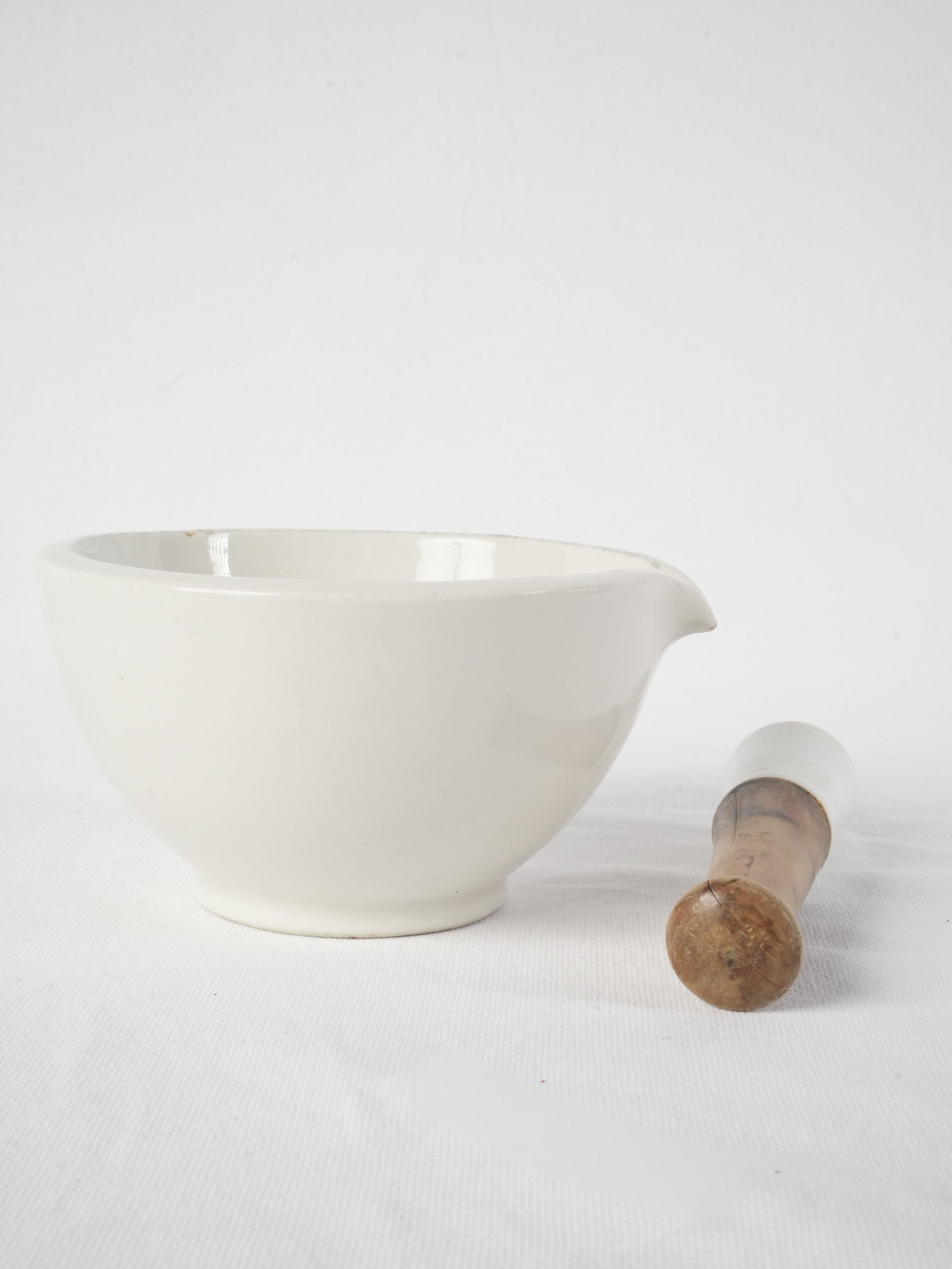 Early 20th-Century Bayeux Ceramic Pharmacy Mortar and Pestle - 7½" diameter