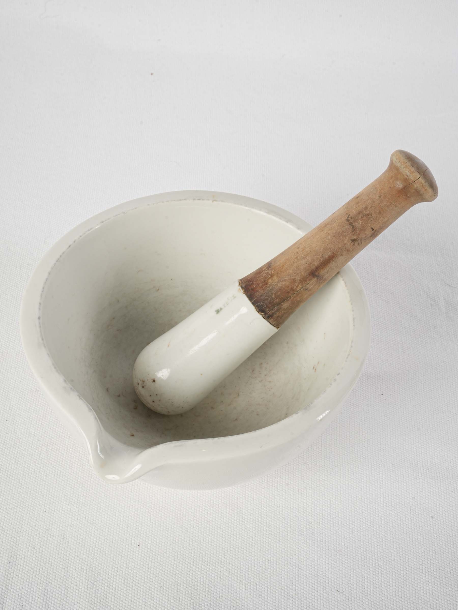 Early 20th-Century Bayeux Ceramic Pharmacy Mortar and Pestle - 7½" diameter
