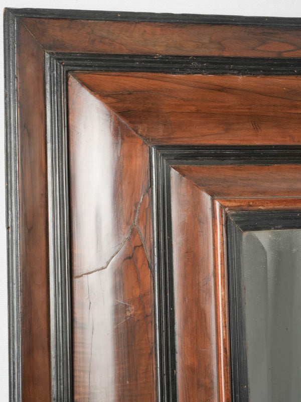 Antique large Italian walnut mirror w/ black inlay - rectangular 32"x28"
