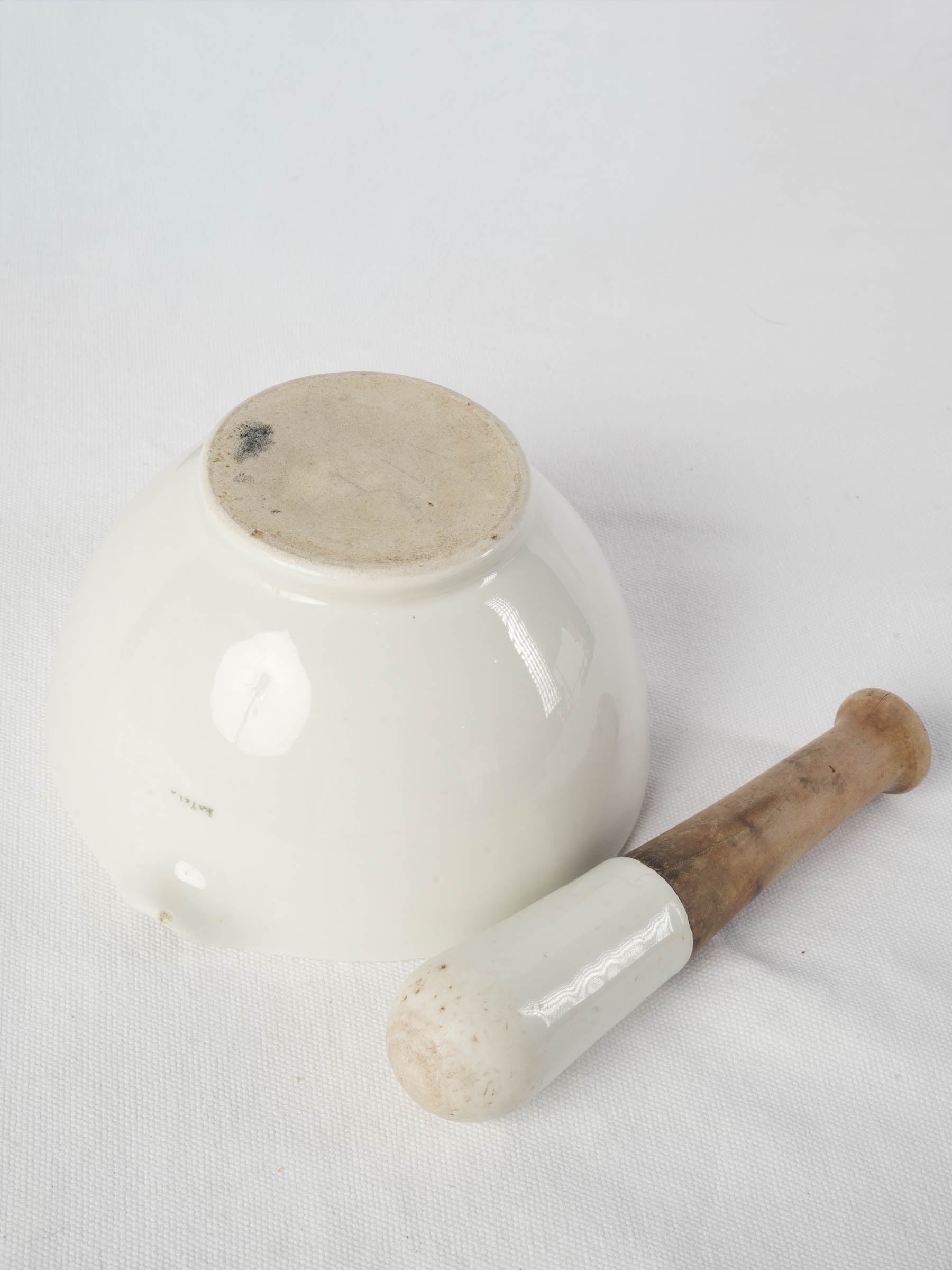 Early 20th-Century Bayeux Ceramic Pharmacy Mortar and Pestle - 7½" diameter
