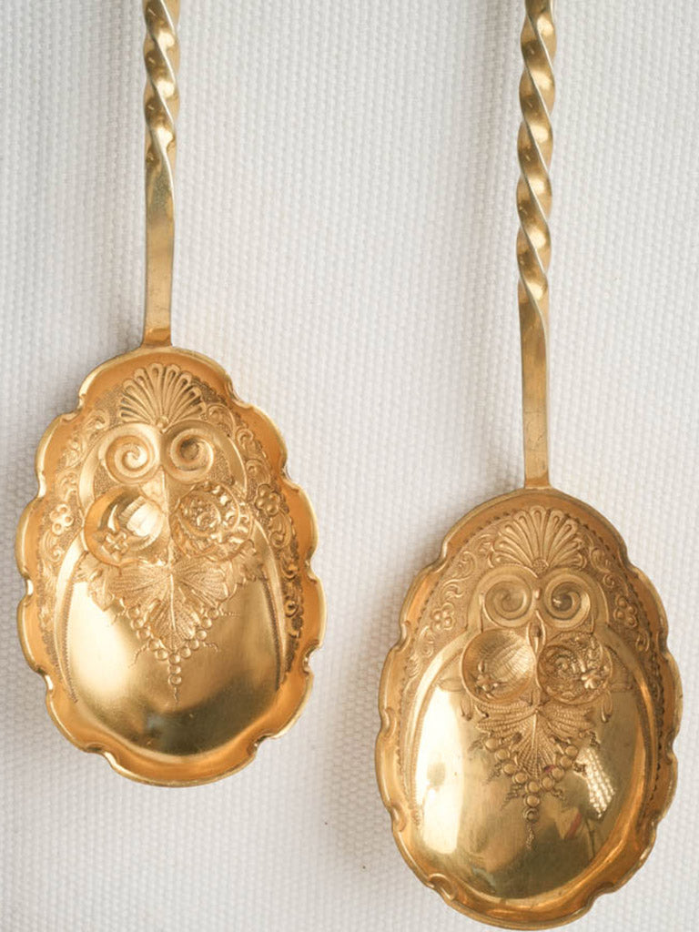 Set of Two Graceful Victorian Gilt Fruit Spoons w/ Apostle Finials