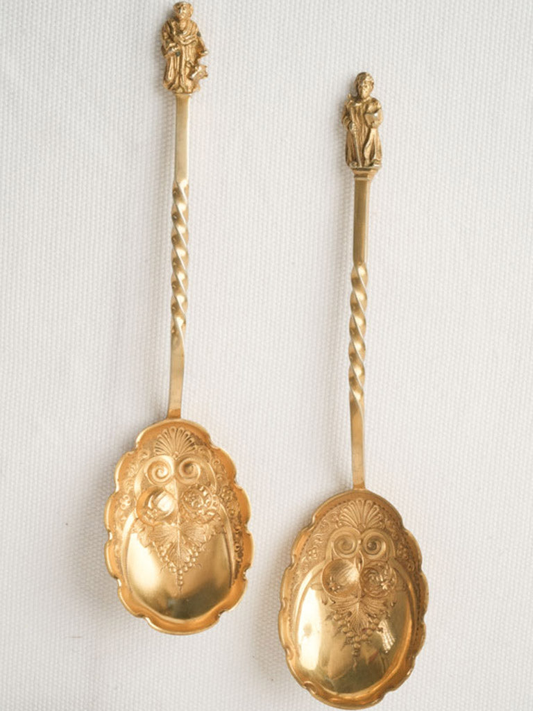 Set of Two Graceful Victorian Gilt Fruit Spoons w/ Apostle Finials