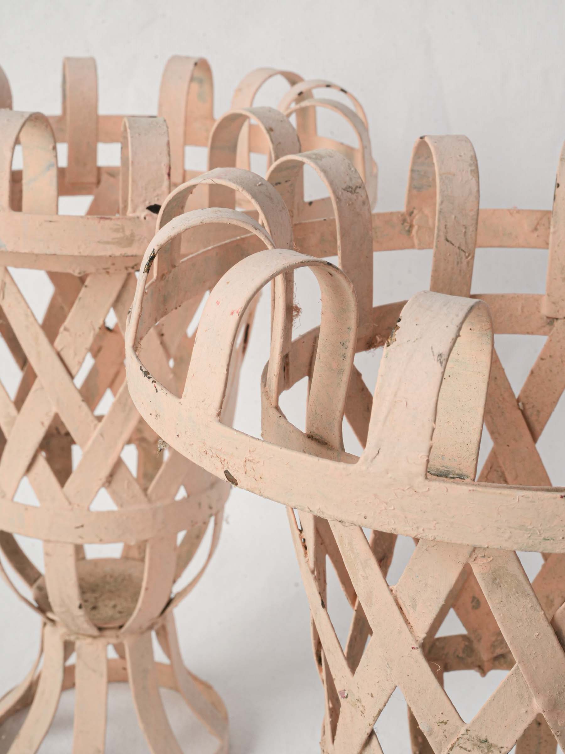 Pair of Small Médicis-Style Metal Lattice Cachepots in Soft Blush - 14¼"