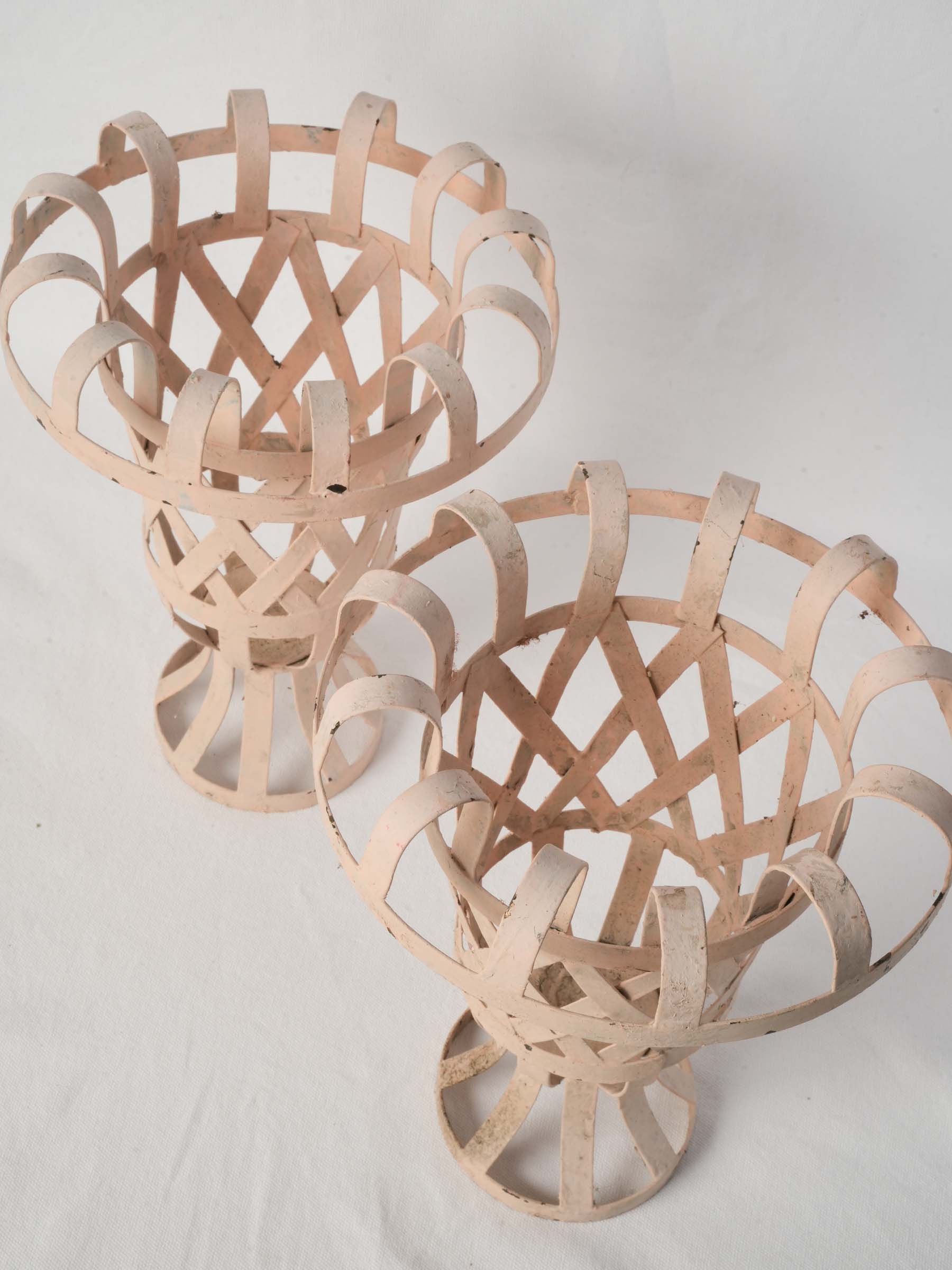 Pair of Small Médicis-Style Metal Lattice Cachepots in Soft Blush - 14¼"