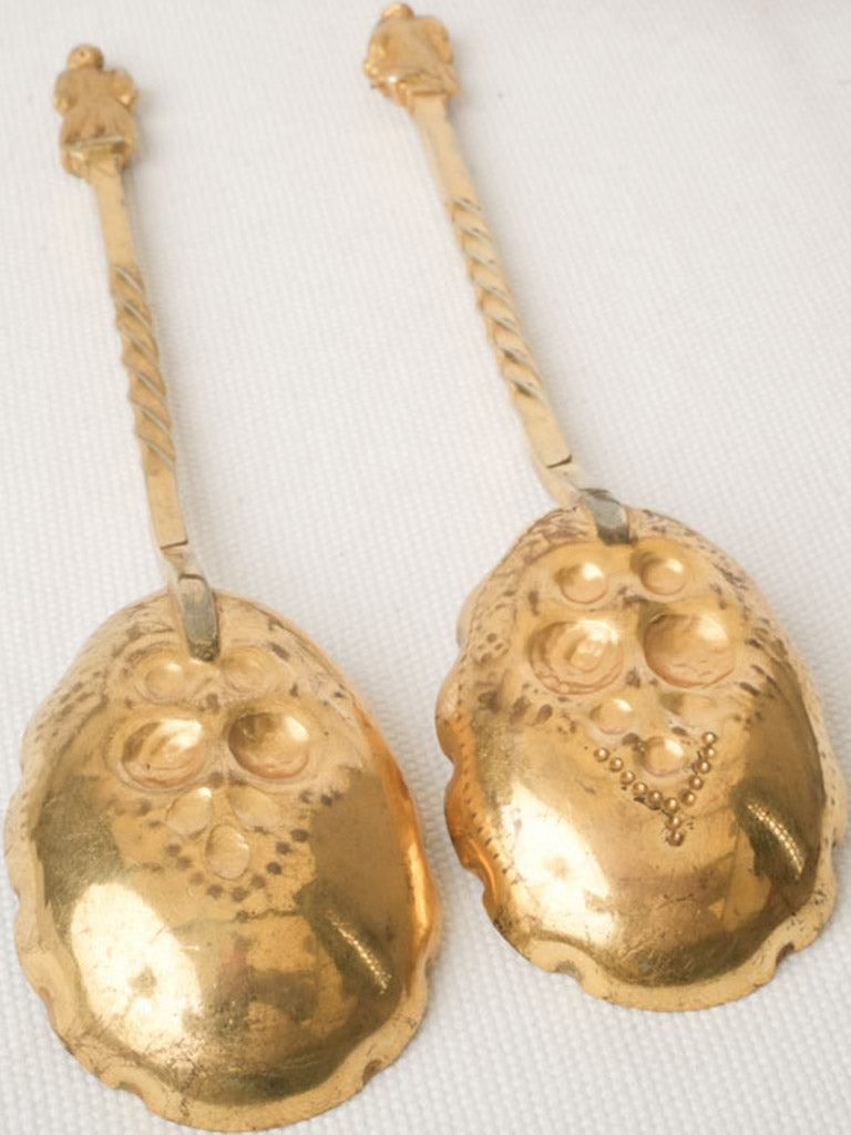Set of Two Graceful Victorian Gilt Fruit Spoons w/ Apostle Finials