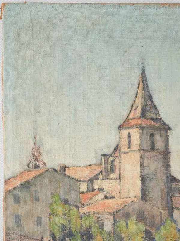 Oil painting of a village in Provence - 1930s -21¾" x 15"