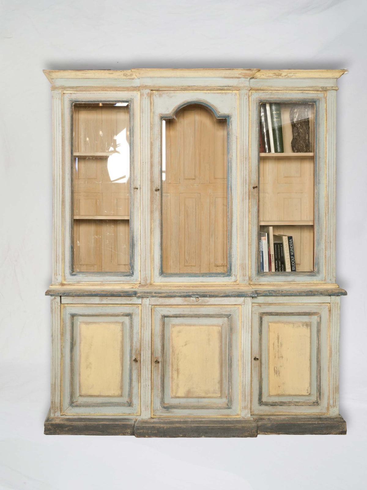 Large 1970s Provençal-Style Display Cabinet w/ Aged Polychrome Finish - 85" x 72½"