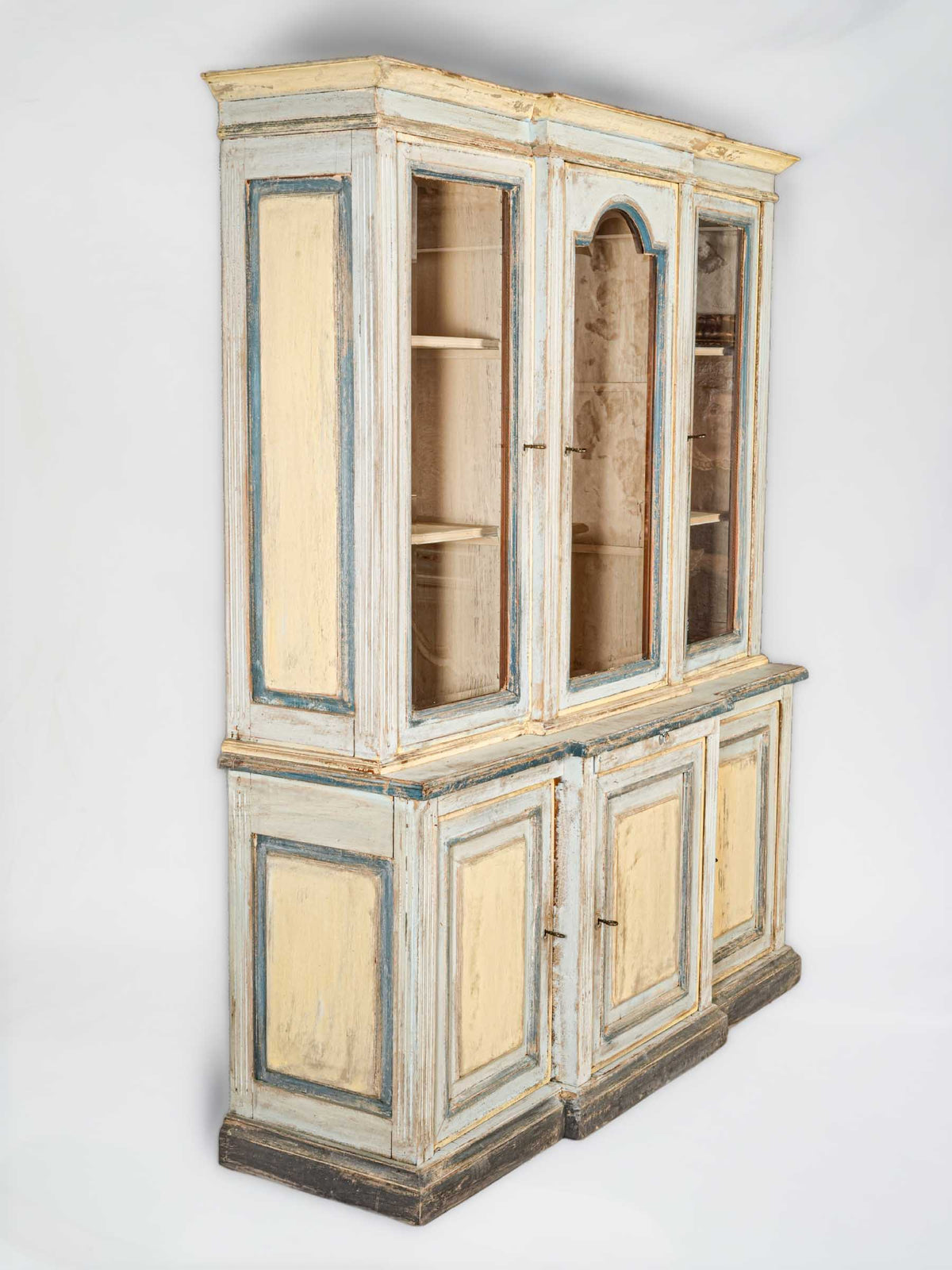 Large 1970s Provençal-Style Display Cabinet w/ Aged Polychrome Finish - 85" x 72½"
