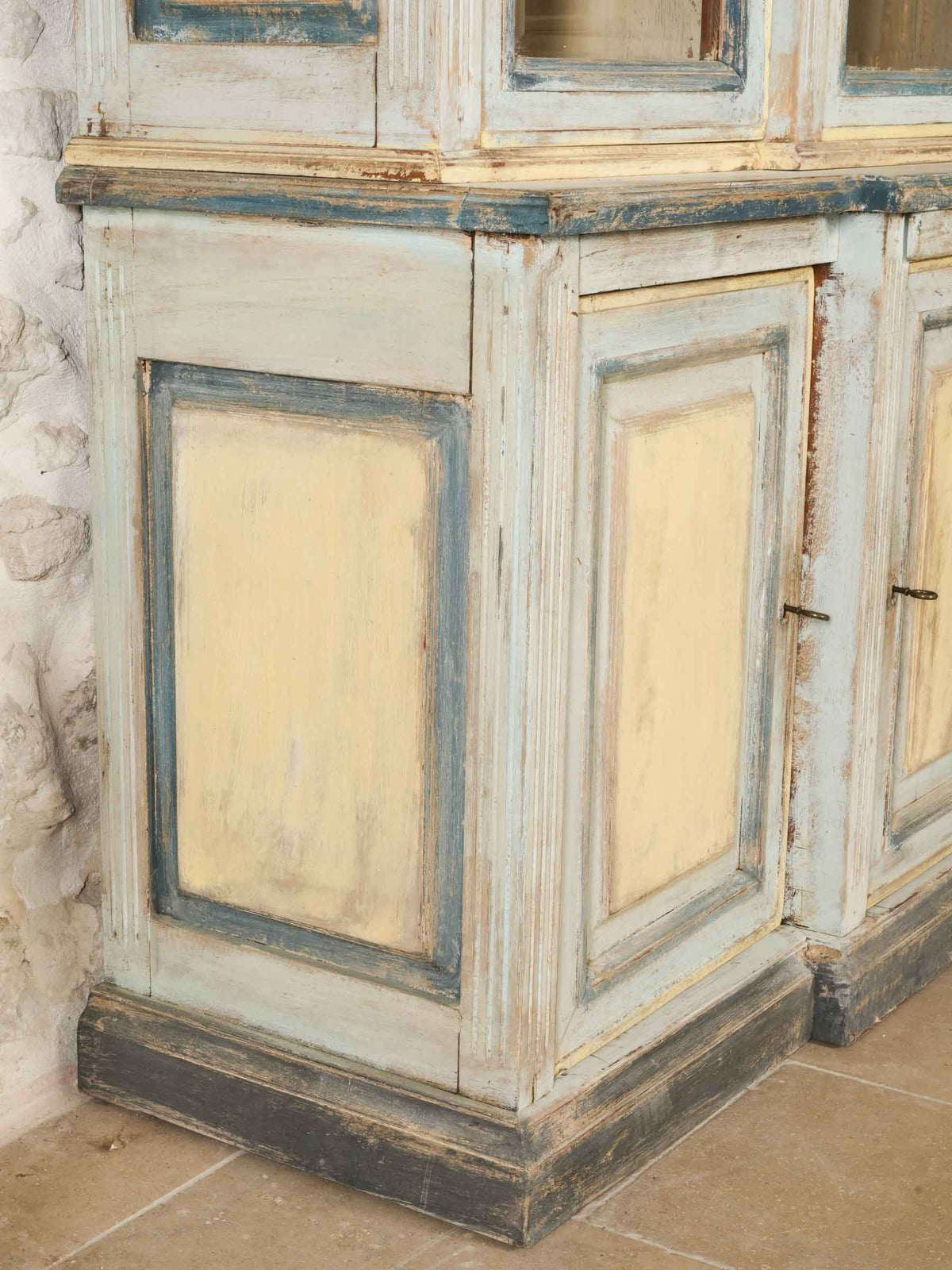 Large 1970s Provençal-Style Display Cabinet w/ Aged Polychrome Finish - 85" x 72½"