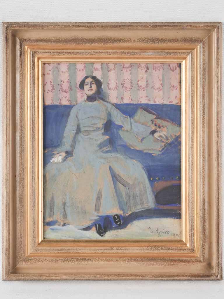 Preliminary painting - Portrait of a lady on a blue sofa - Eugen Spiro (1874-1972) 1902 - 16¼" x 13"
