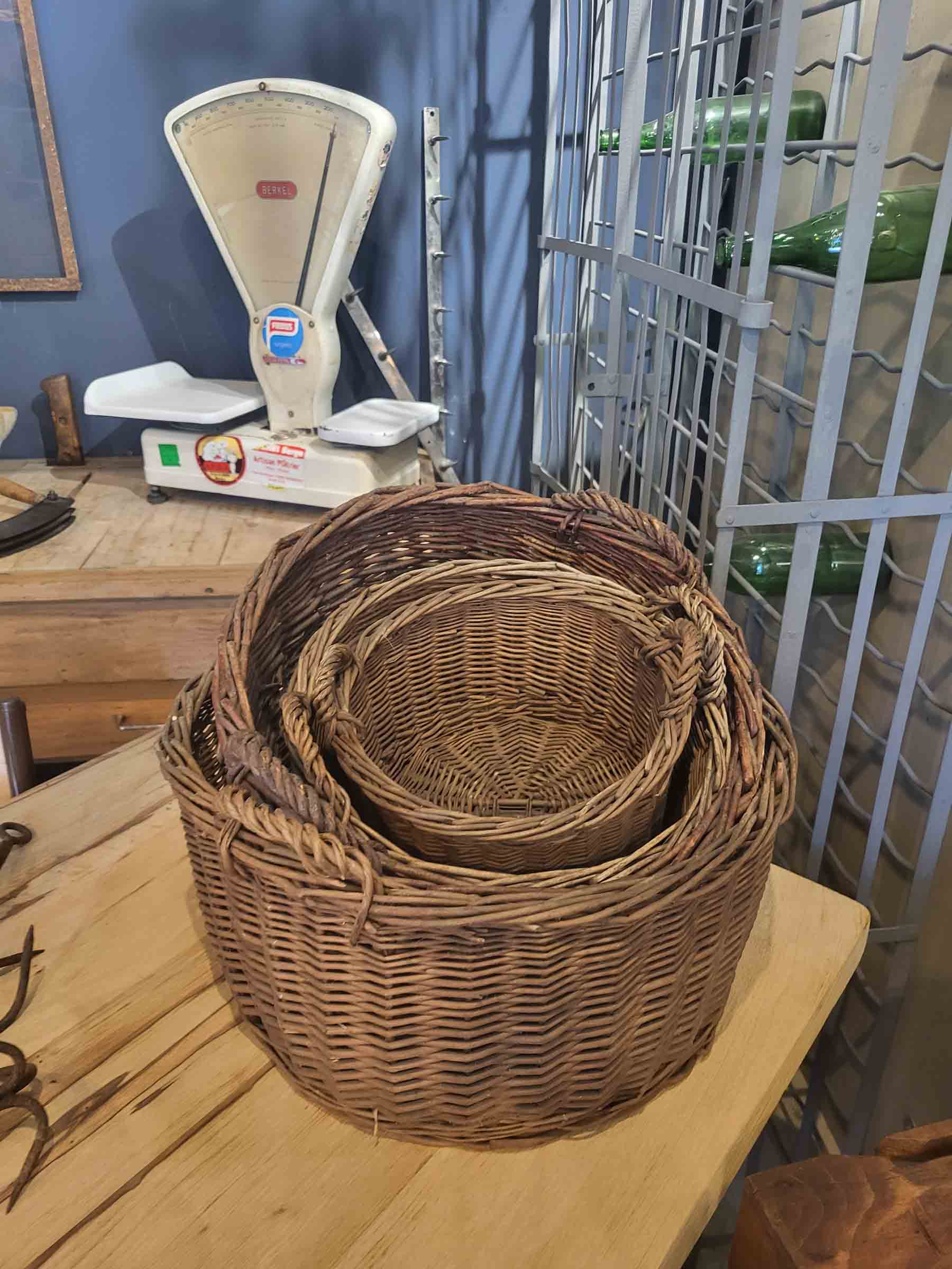 Vintage Handwoven French Wicker Basket with Twin Handles - 20" diam.