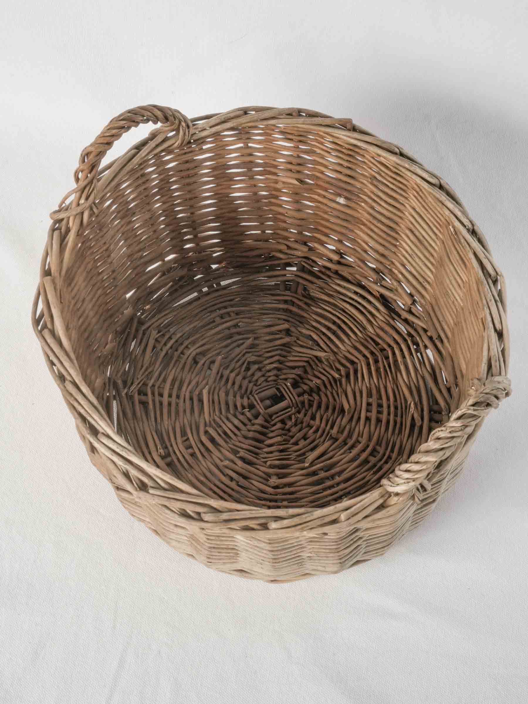 Petite Handwoven French Wicker Basket with Twin Handles - 13¾" diam.