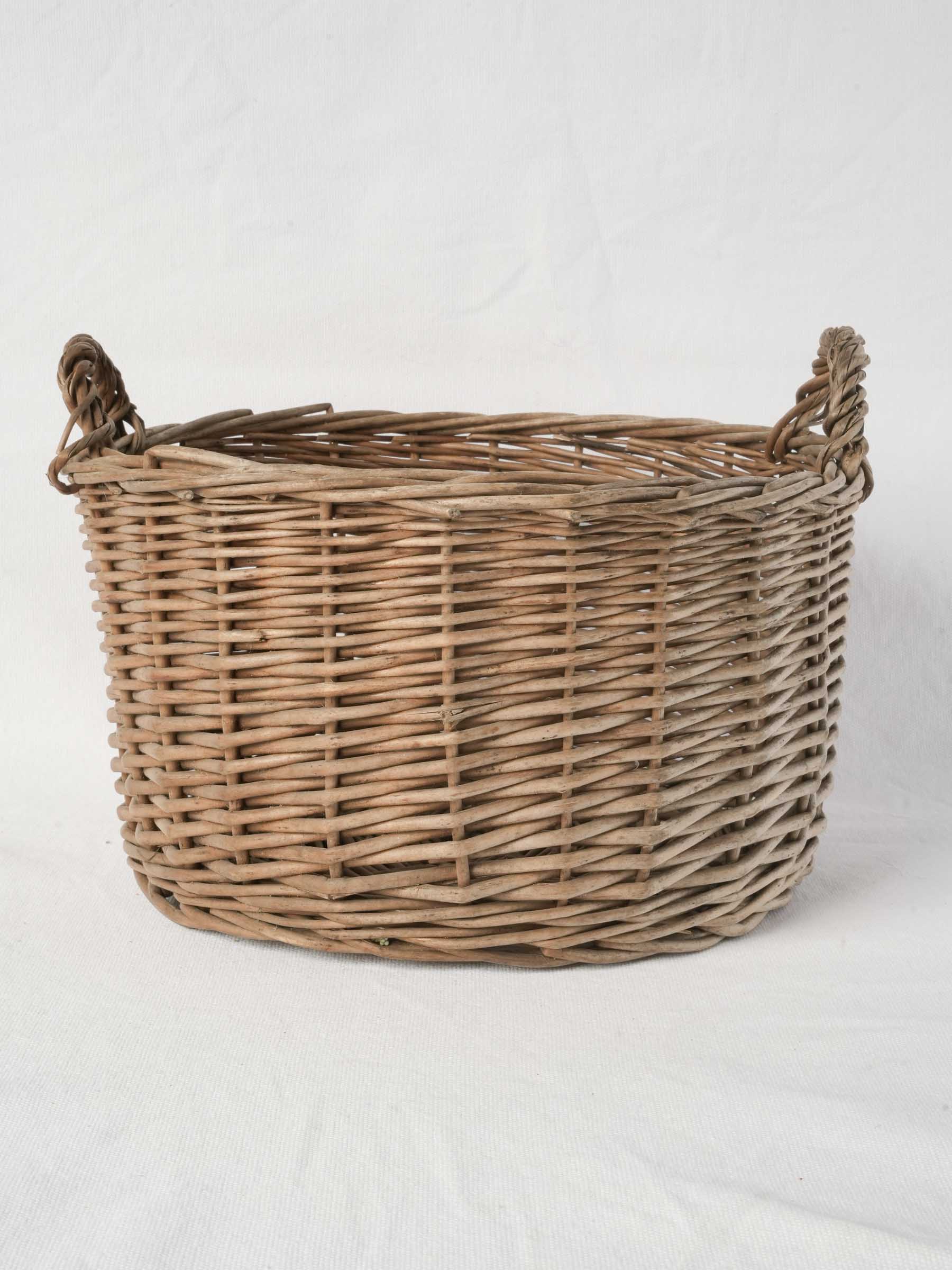 Petite Handwoven French Wicker Basket with Twin Handles - 13¾" diam.