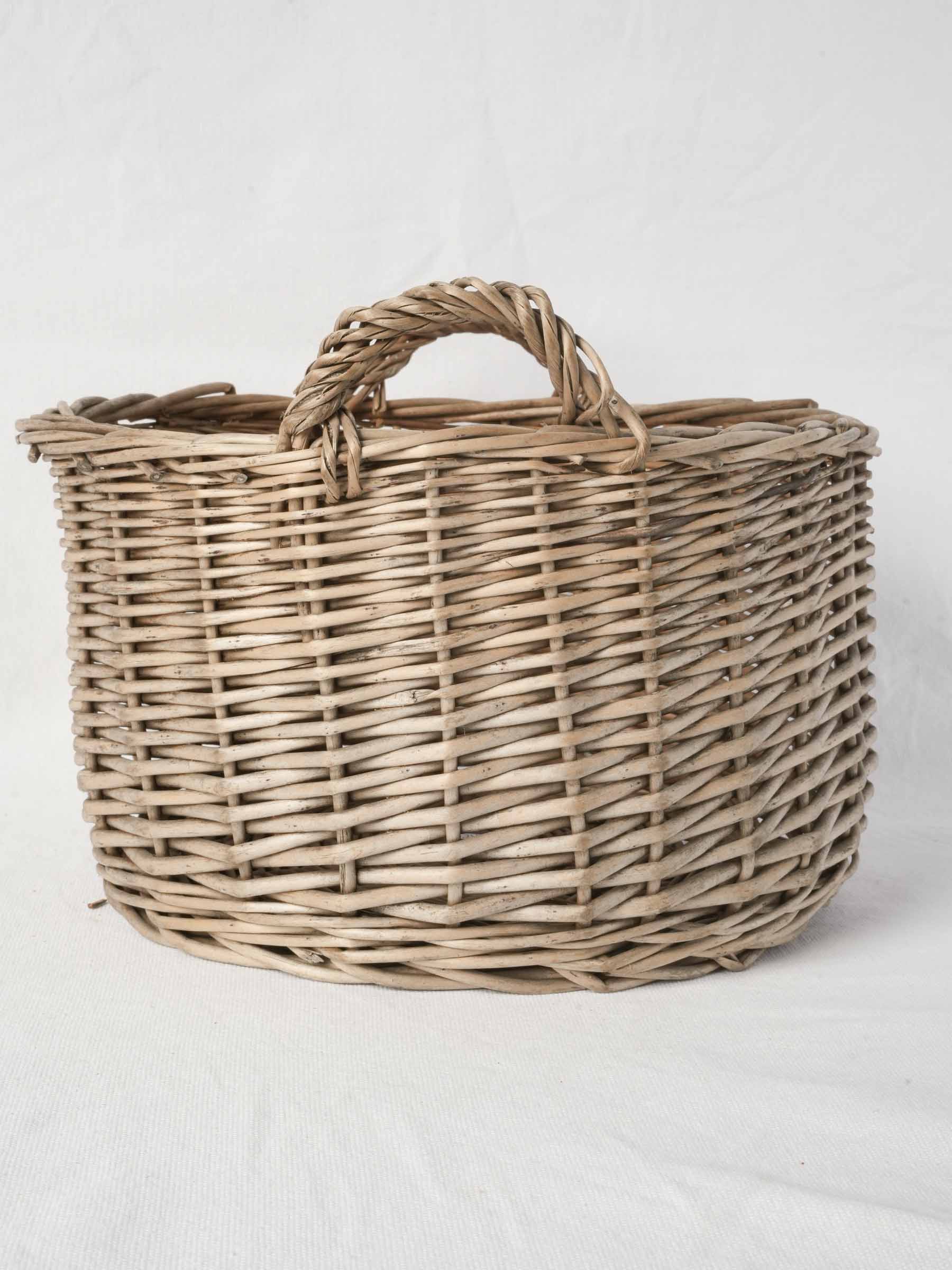 Petite Handwoven French Wicker Basket with Twin Handles - 13¾" diam.