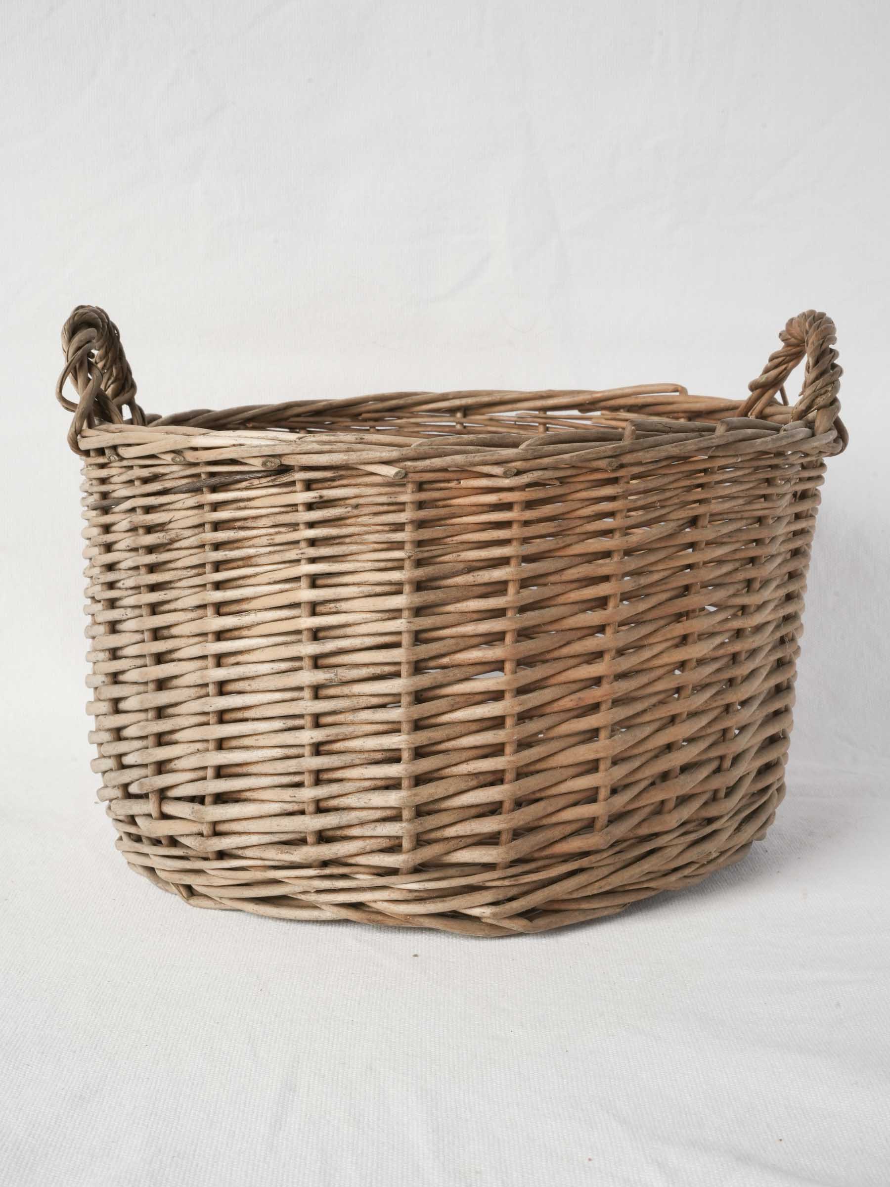Petite Handwoven French Wicker Basket with Twin Handles - 13¾" diam.