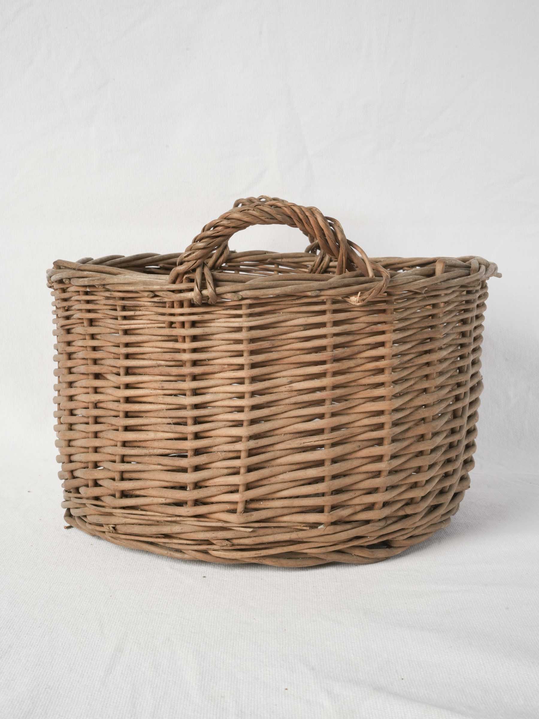 Petite Handwoven French Wicker Basket with Twin Handles - 13¾" diam.