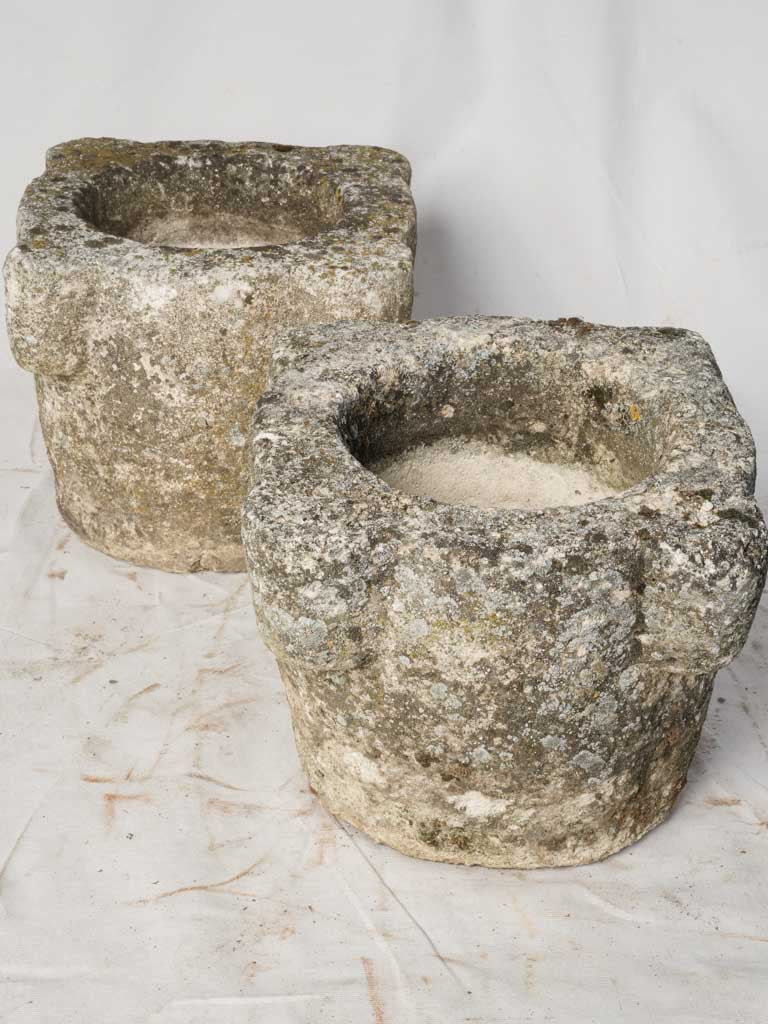 Pair of Early to Mid-20th Century Reconstituted Stone Mortar-Form Jardinières - 12½"