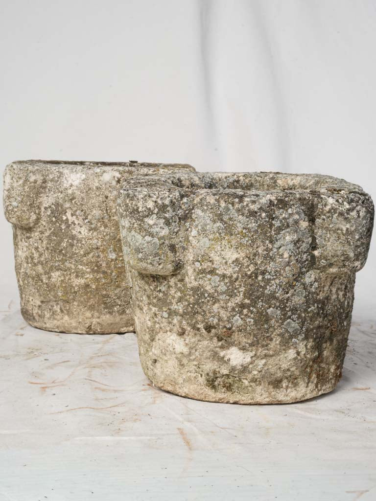 Pair of Early to Mid-20th Century Reconstituted Stone Mortar-Form Jardinières - 12½"