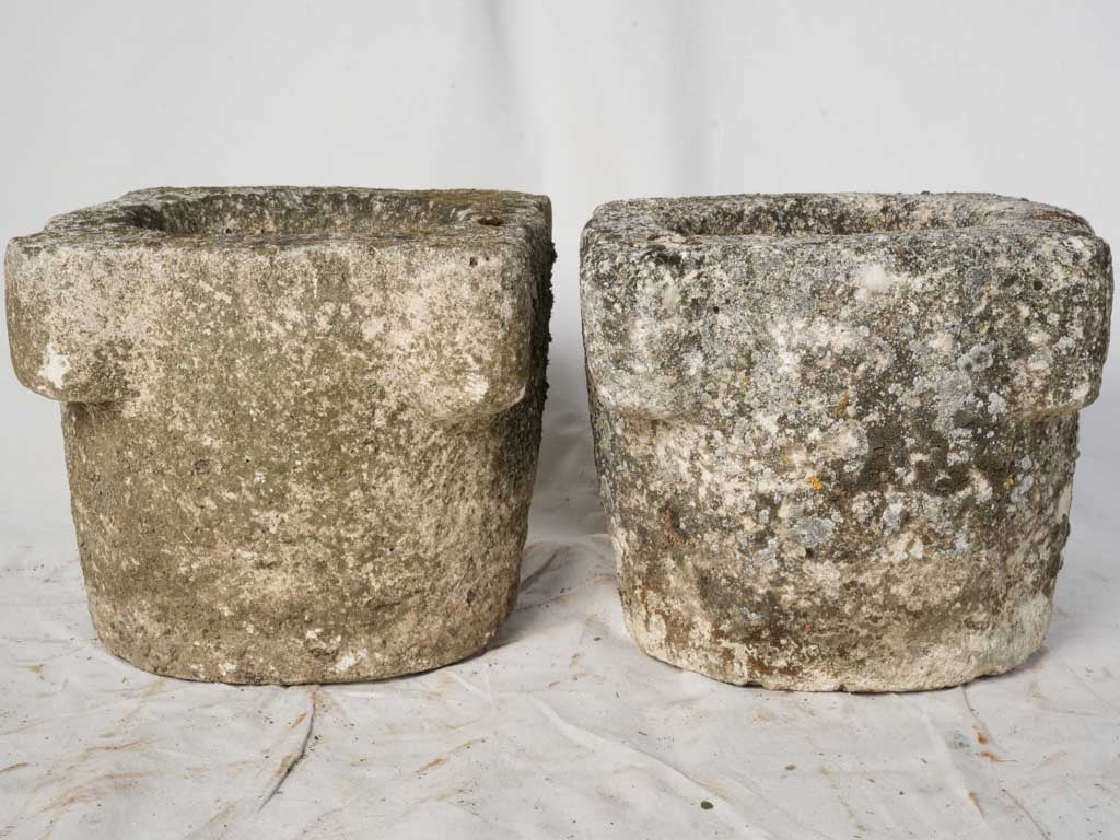 Pair of Early to Mid-20th Century Reconstituted Stone Mortar-Form Jardinières - 12½"