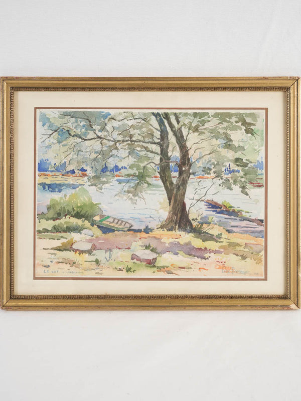 Vintage French Watercolor Landscape Painting