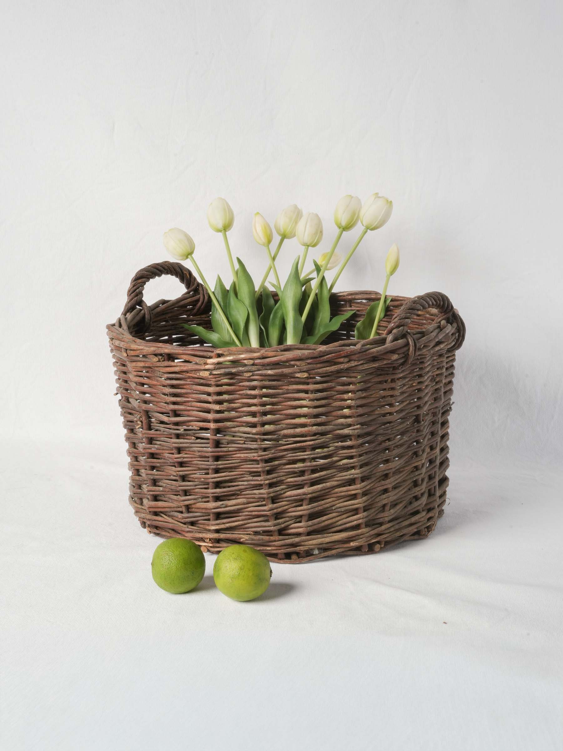 Small Handwoven French Wicker Basket with Twin Handles - 17¼" diam.