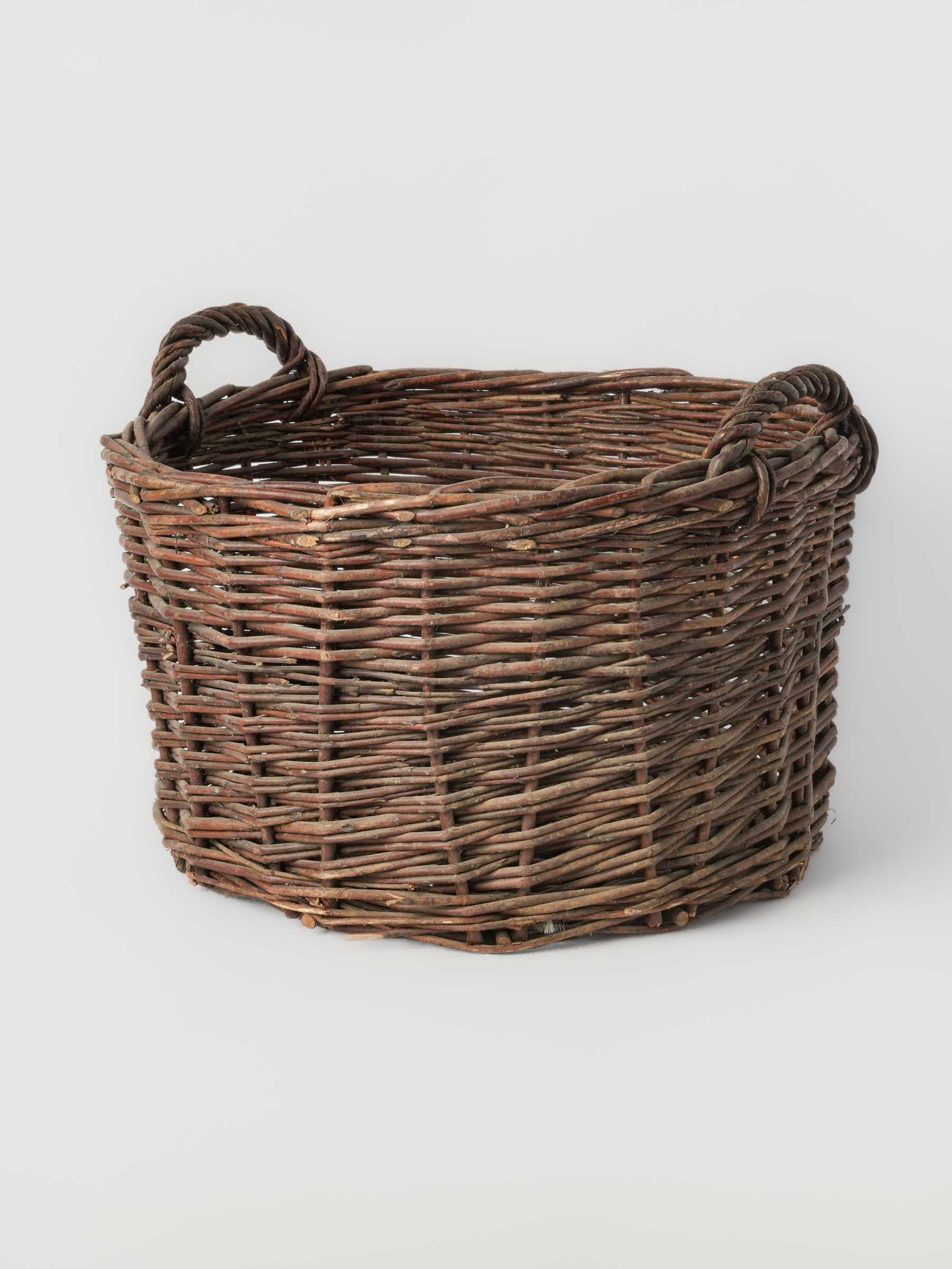 Small Handwoven French Wicker Basket with Twin Handles - 17¼" diam.