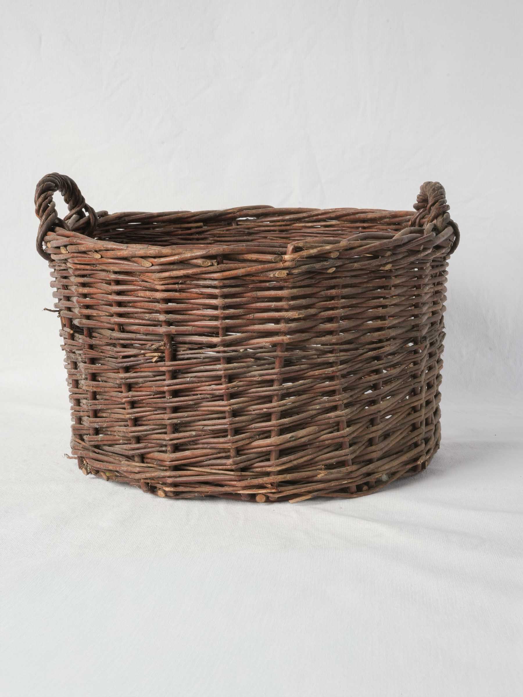 Small Handwoven French Wicker Basket with Twin Handles - 17¼" diam.