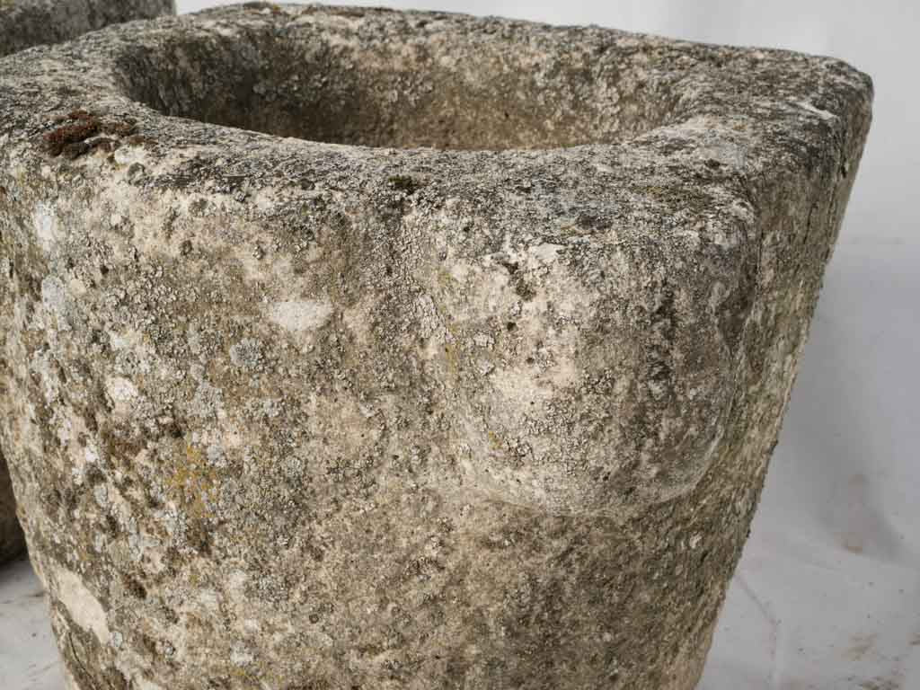 Pair of Early to Mid-20th Century Reconstituted Stone Mortar-Form Jardinières - 12½"