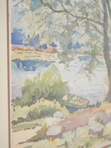 Peaceful Riverside French Landscape Painting 