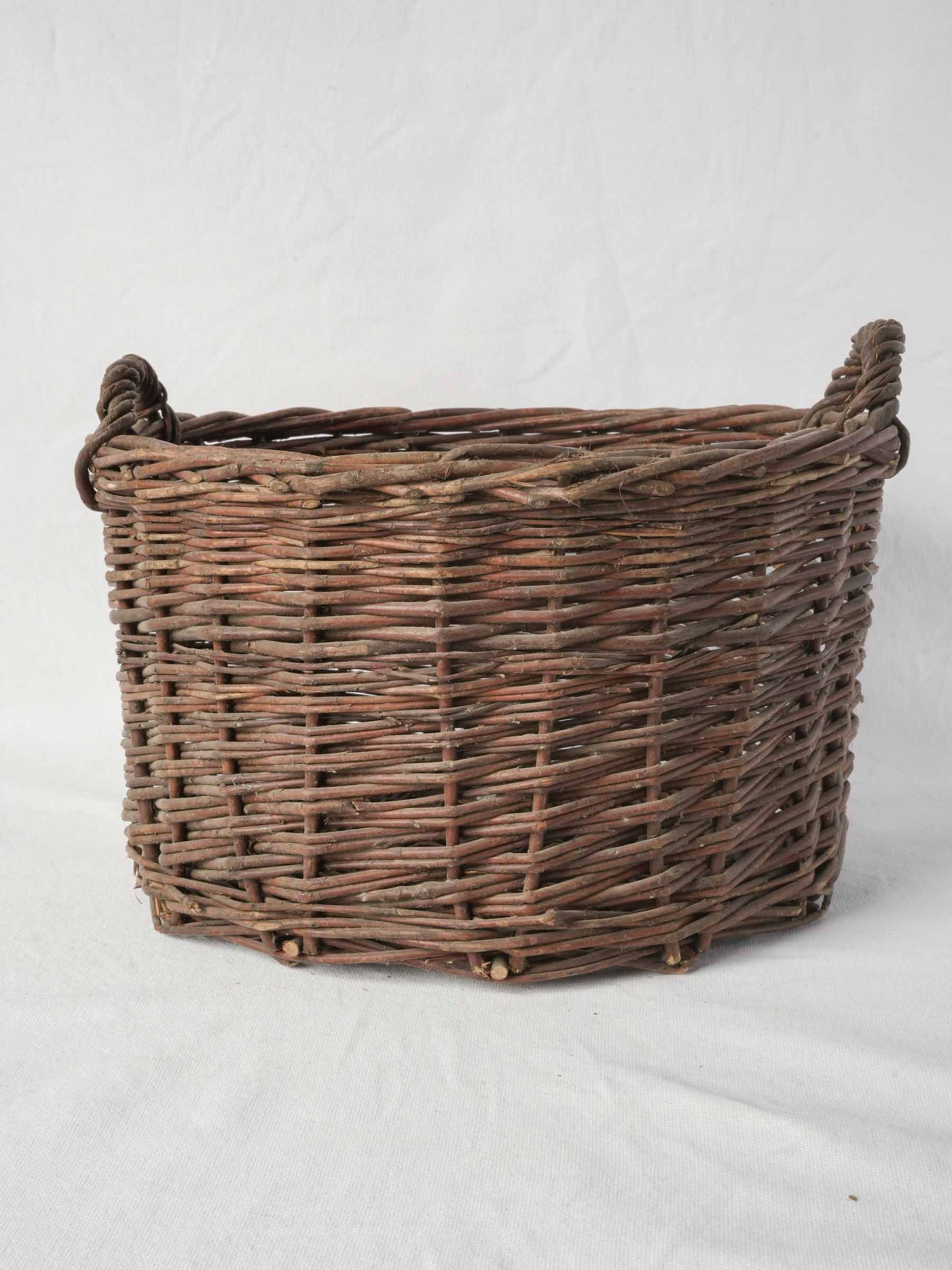 Small Handwoven French Wicker Basket with Twin Handles - 17¼" diam.