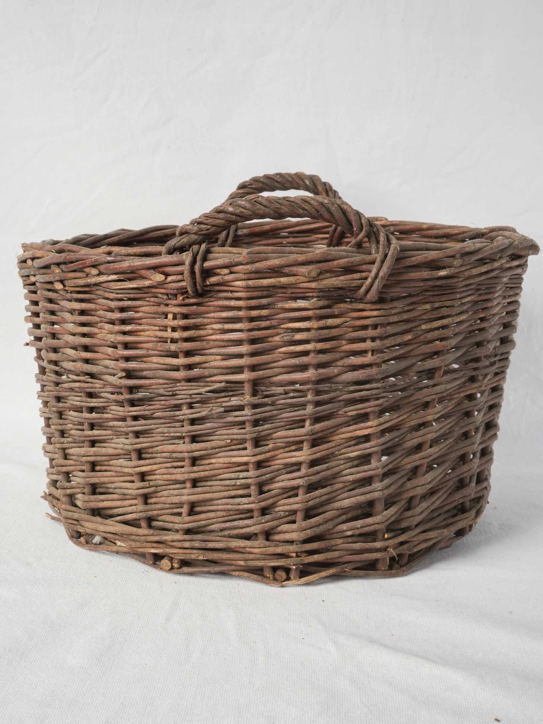 Small Handwoven French Wicker Basket with Twin Handles - 17¼" diam.