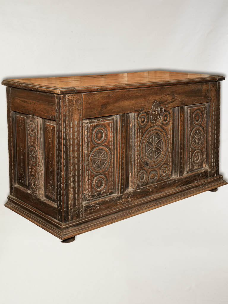 Rustic French Mountain Chest w/ Carved Folk Motifs c.1800 - 26" x 45"