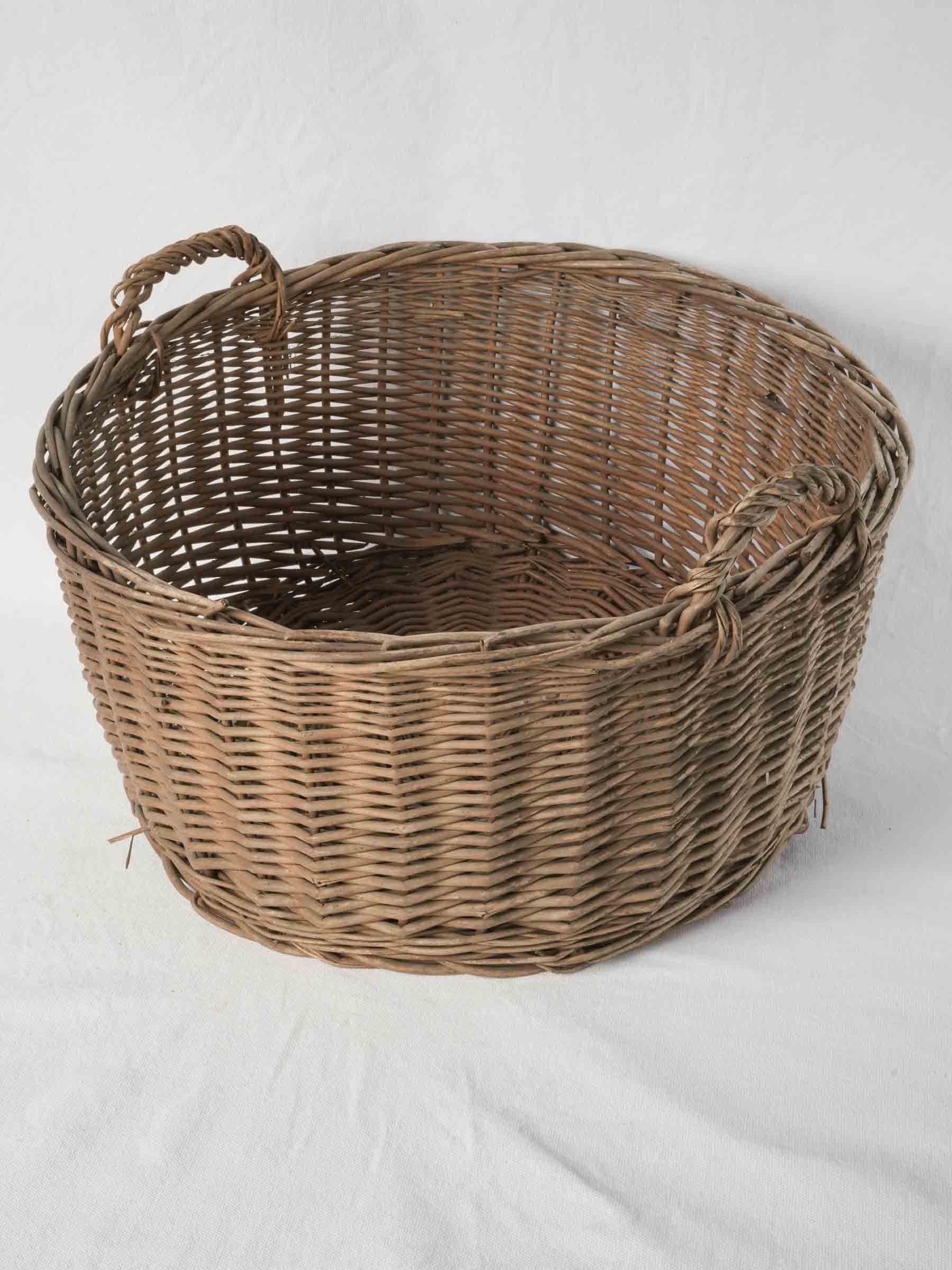 Vintage Handwoven French Wicker Basket with Twin Handles - 20" diam.