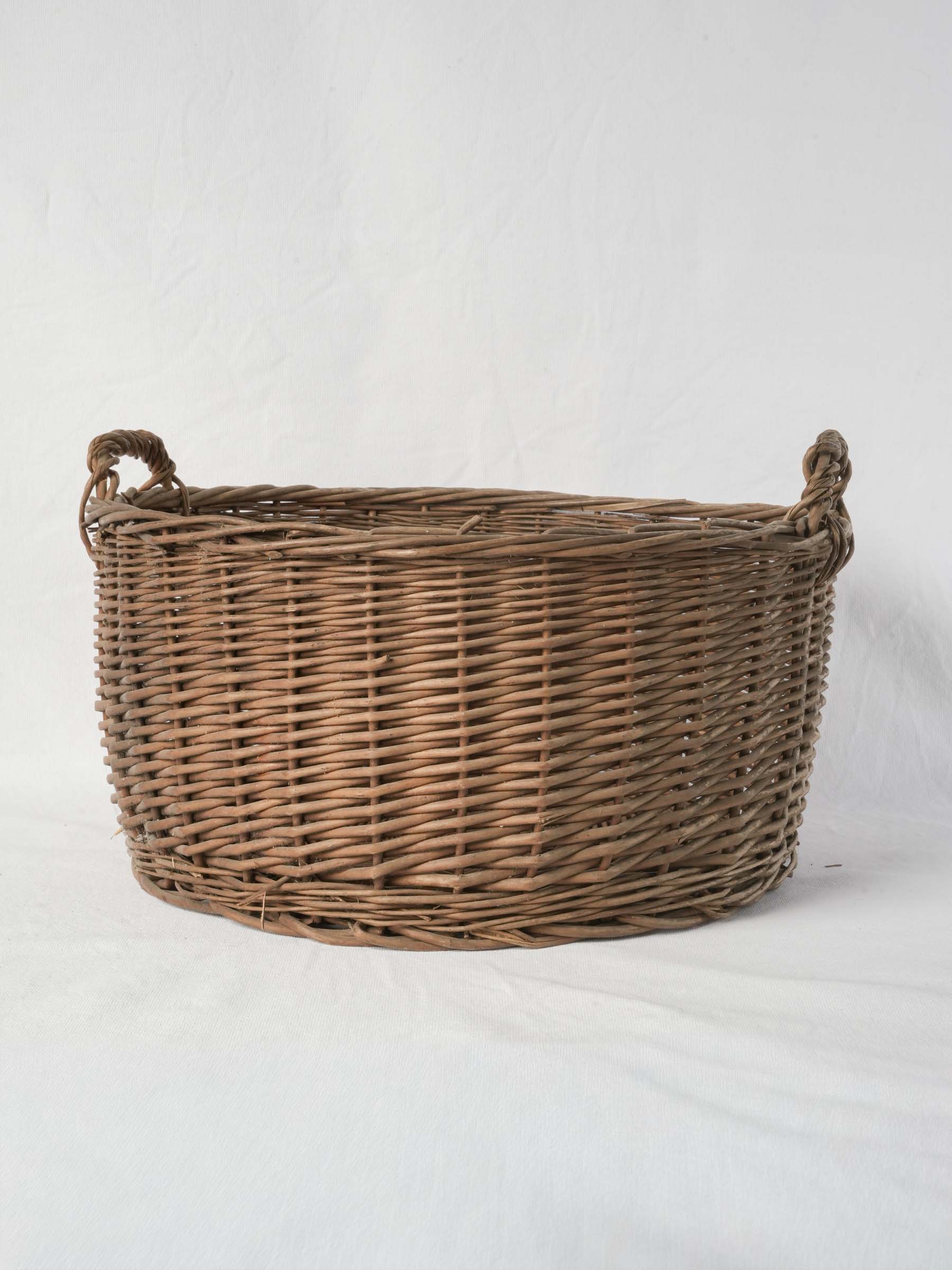 Vintage Handwoven French Wicker Basket with Twin Handles - 20" diam.