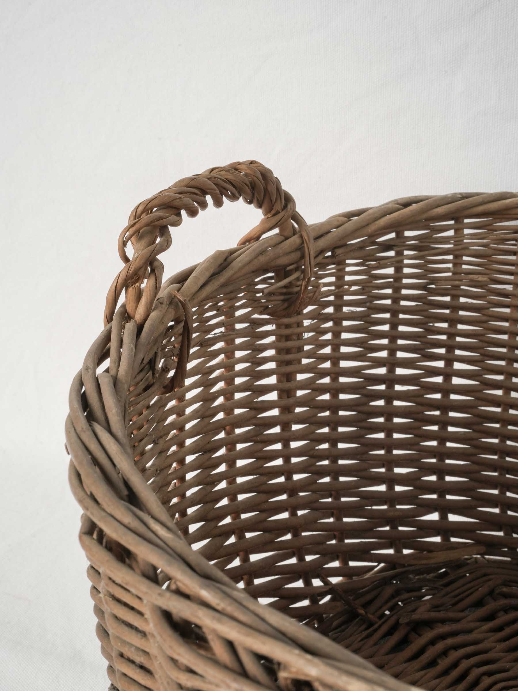 Vintage Handwoven French Wicker Basket with Twin Handles - 20" diam.