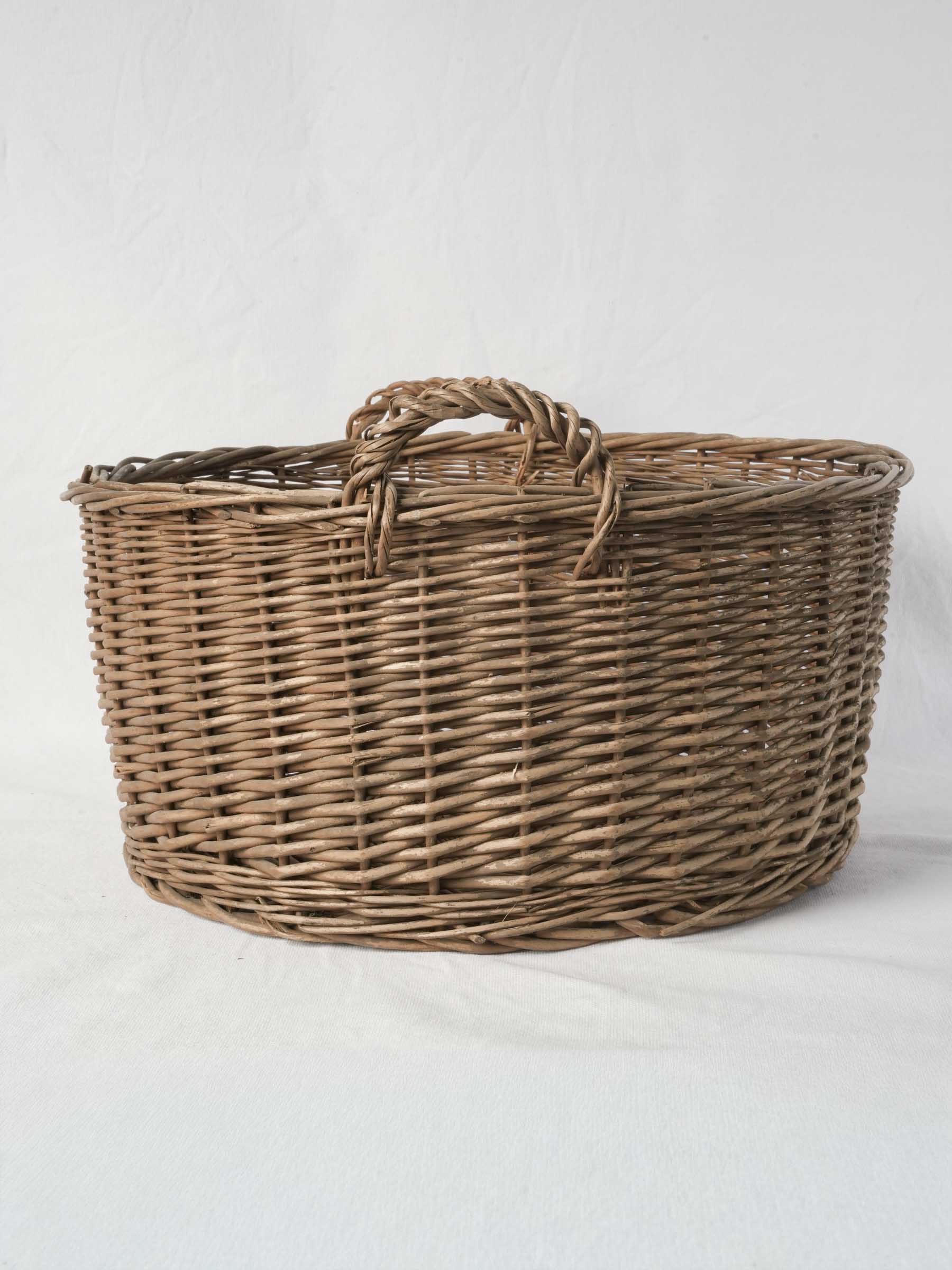 Vintage Handwoven French Wicker Basket with Twin Handles - 20" diam.