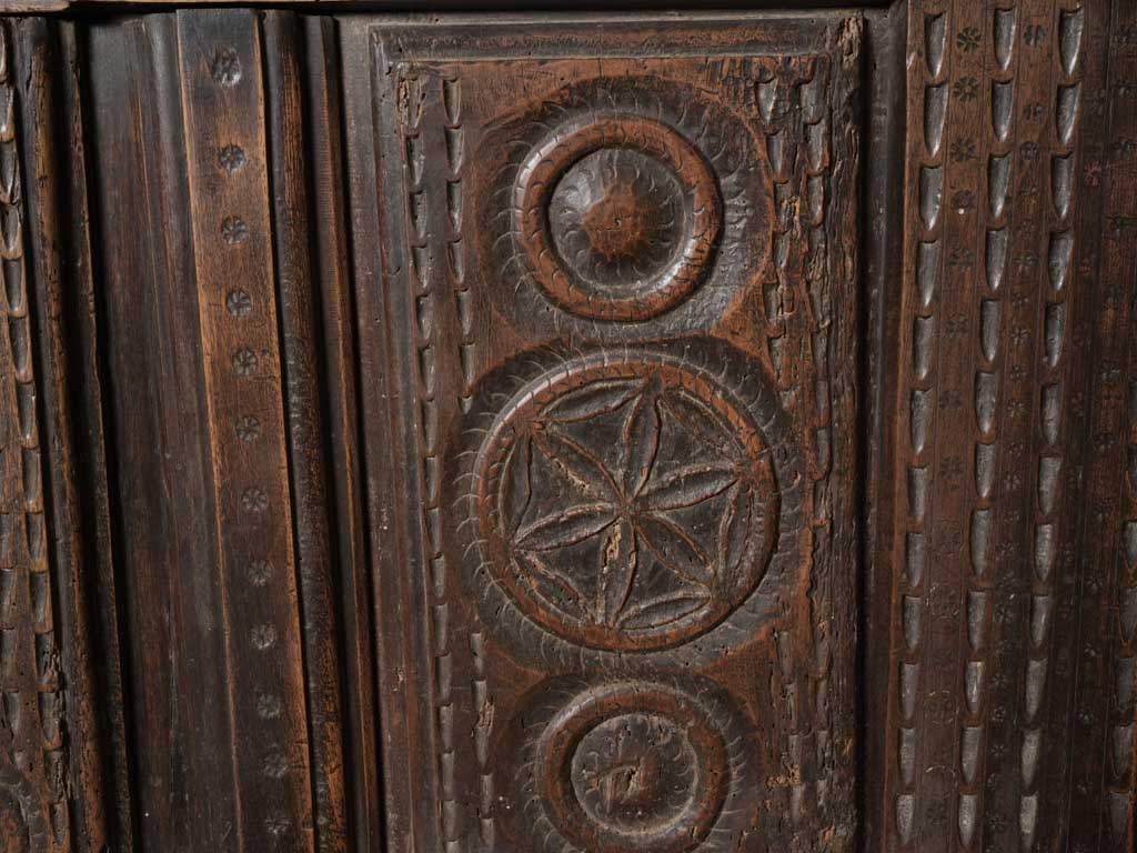 Rustic French Mountain Chest w/ Carved Folk Motifs c.1800 - 26" x 45"
