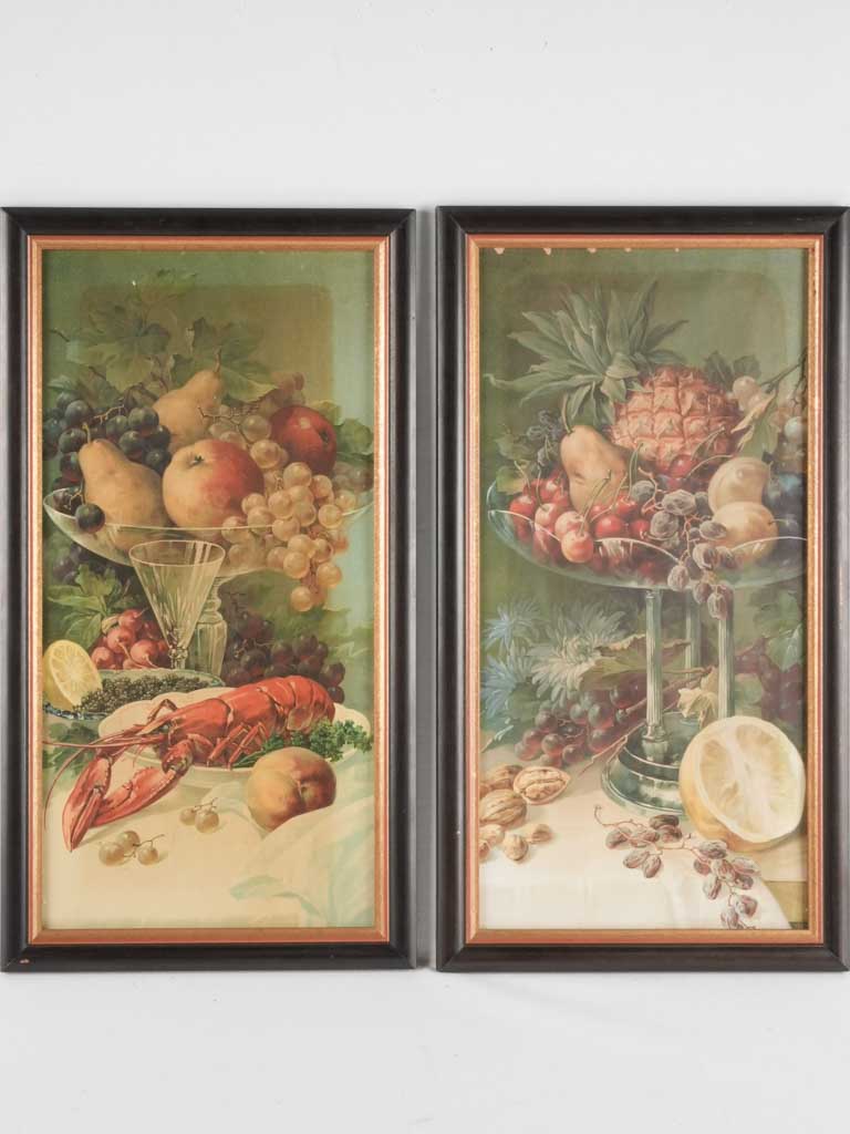 Pair of Still life Chromolithographs w/ lobster & tropical fruit 25¼" x 13¾"