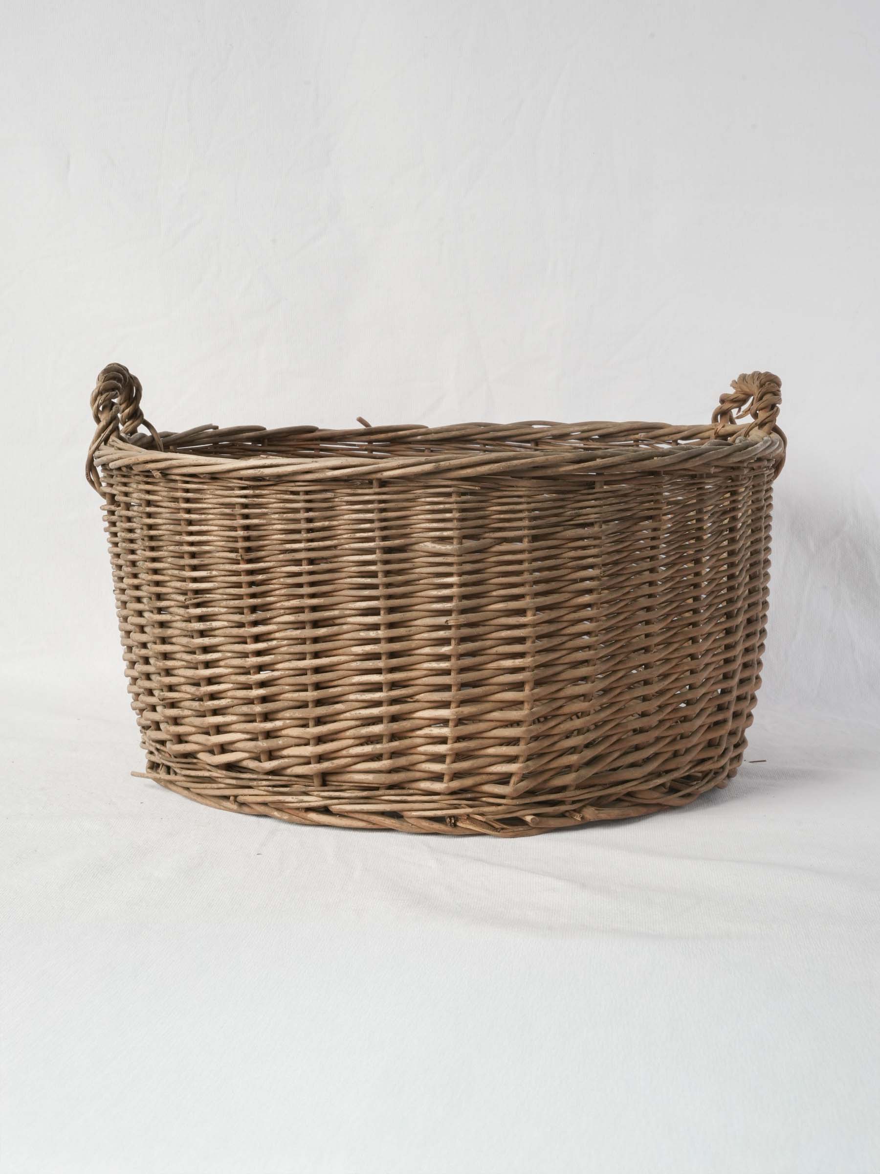 Vintage Handwoven French Wicker Basket with Twin Handles - 20" diam.
