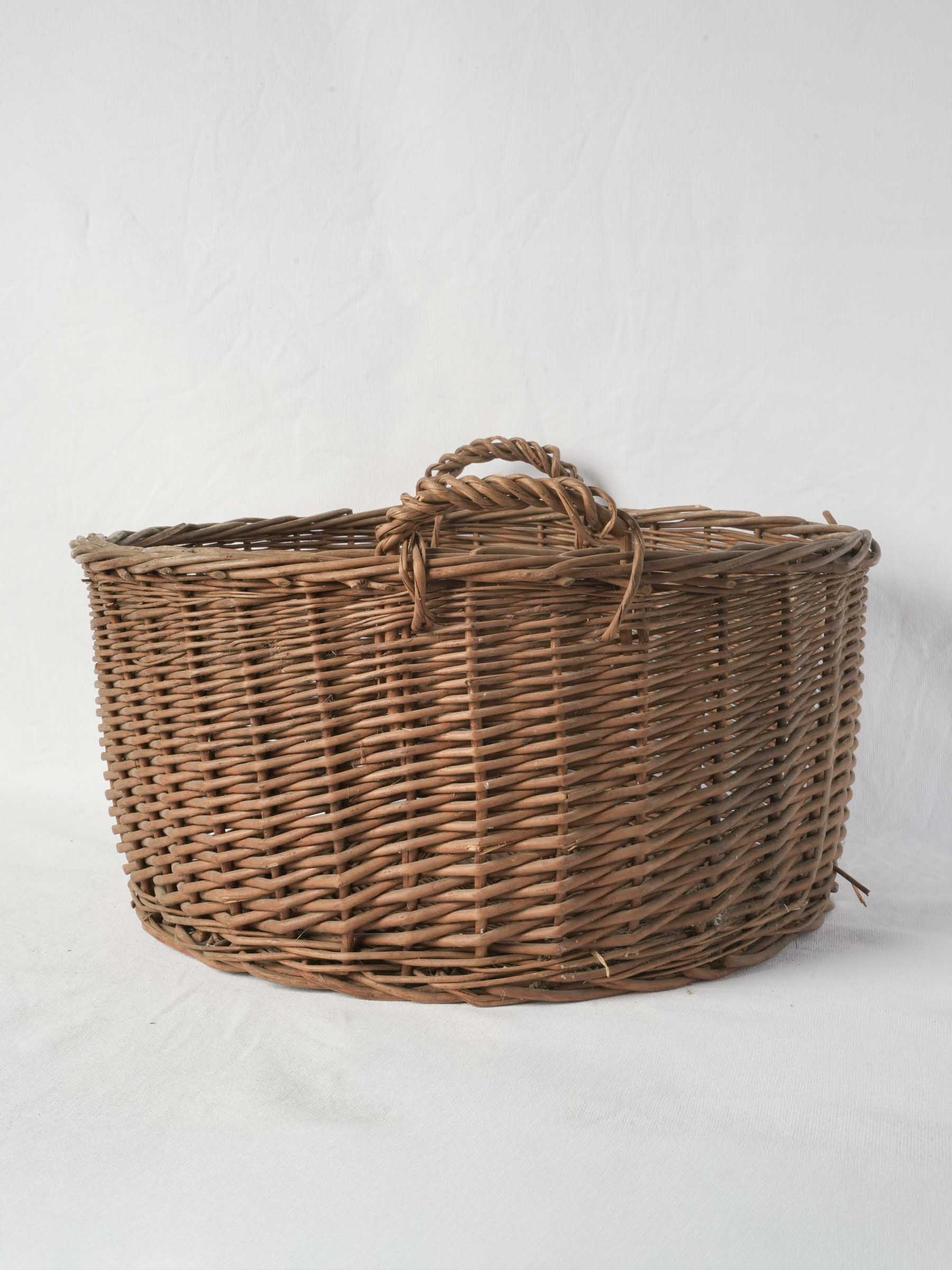 Vintage Handwoven French Wicker Basket with Twin Handles - 20" diam.
