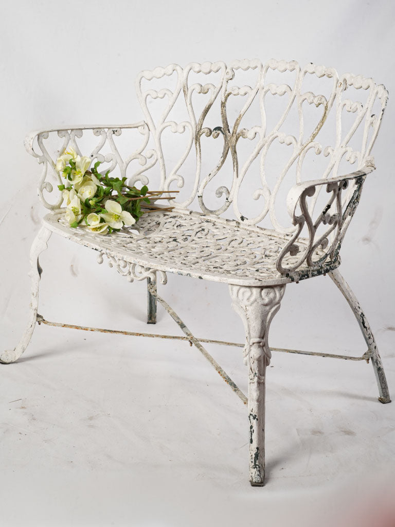 Petite Mid-20th Century Cast Aluminum Bench W/ White Finish