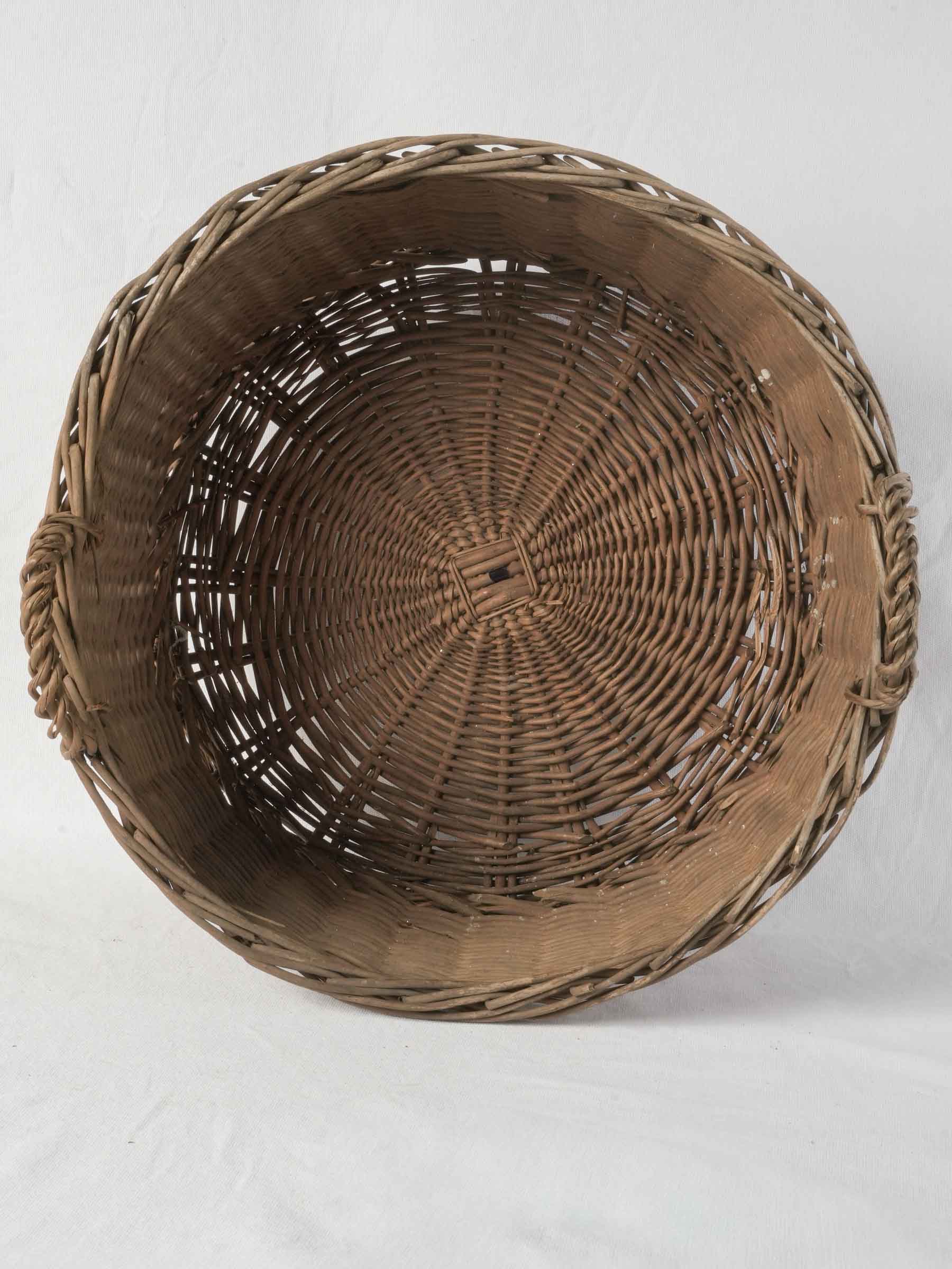 Vintage Handwoven French Wicker Basket with Twin Handles - 20" diam.