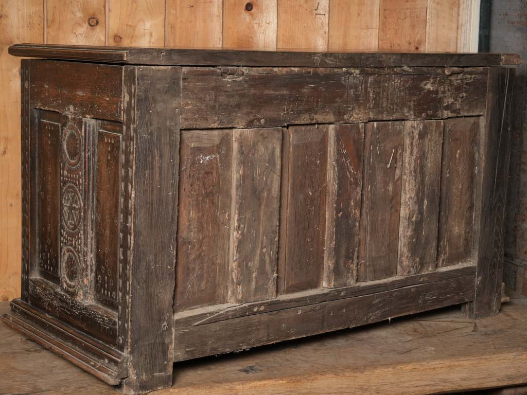 Rustic French Mountain Chest w/ Carved Folk Motifs c.1800 - 26" x 45"