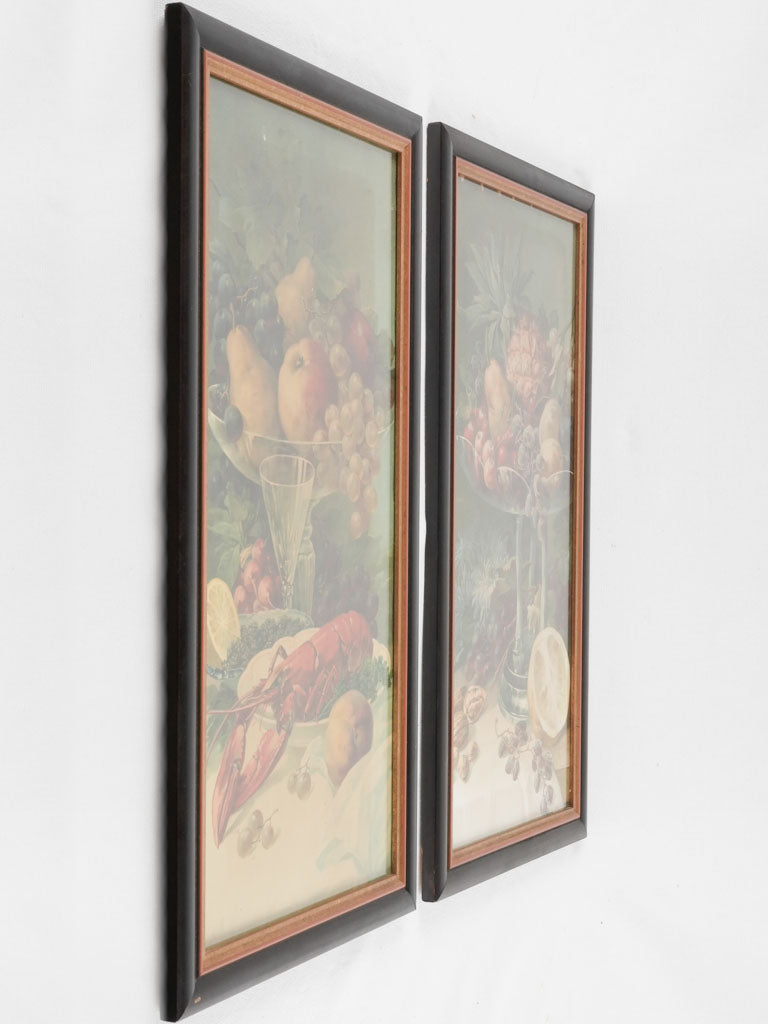 Pair of Still life Chromolithographs w/ lobster & tropical fruit 25¼" x 13¾"